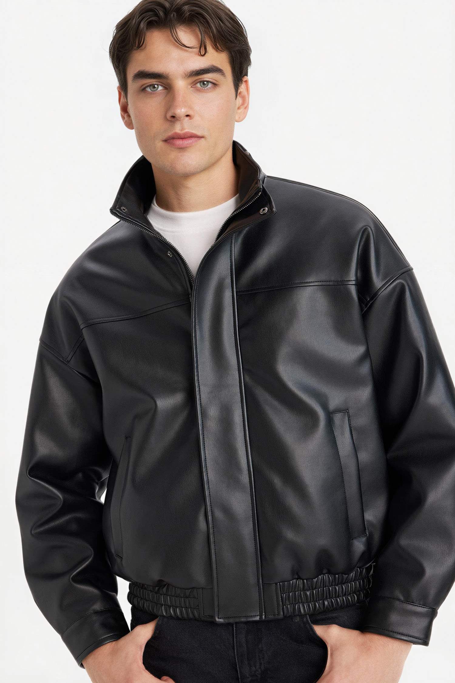 Oversize Fit Lined Faux Leather Jacket