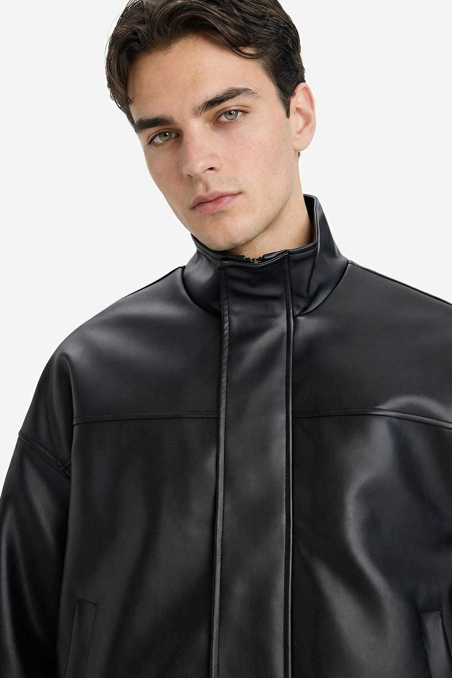 Oversize Fit Lined Faux Leather Jacket