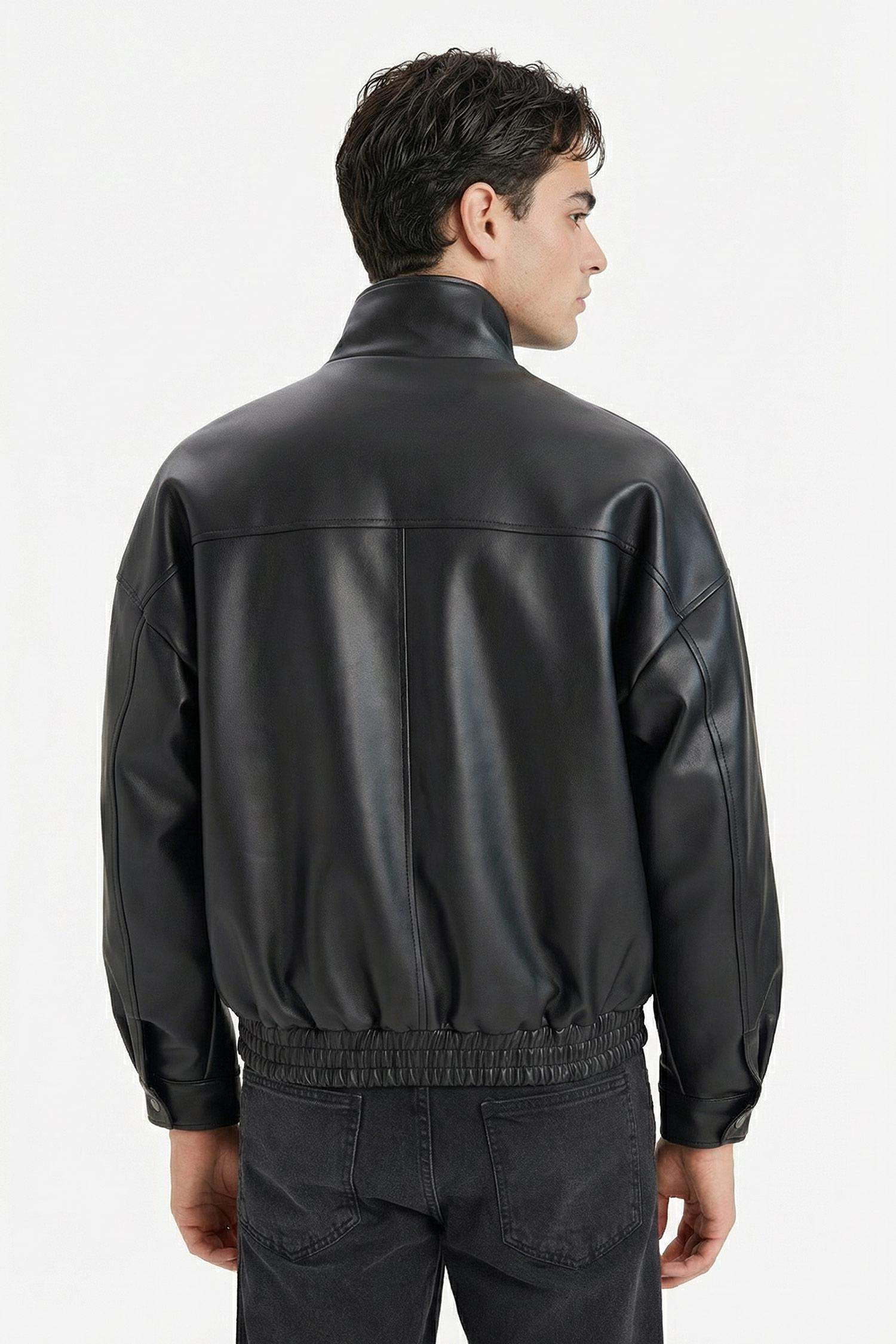Oversize Fit Lined Faux Leather Jacket