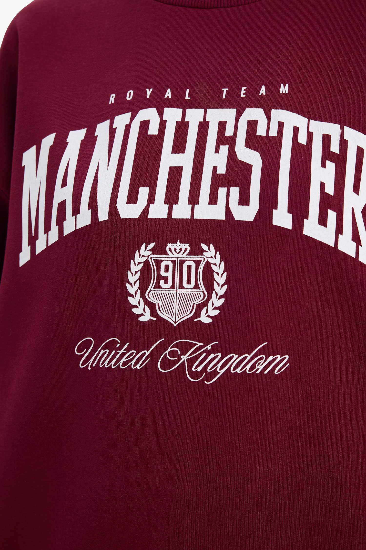 Oversize Geniş Kalıp Bisiklet Yaka Baskılı Sweatshirt