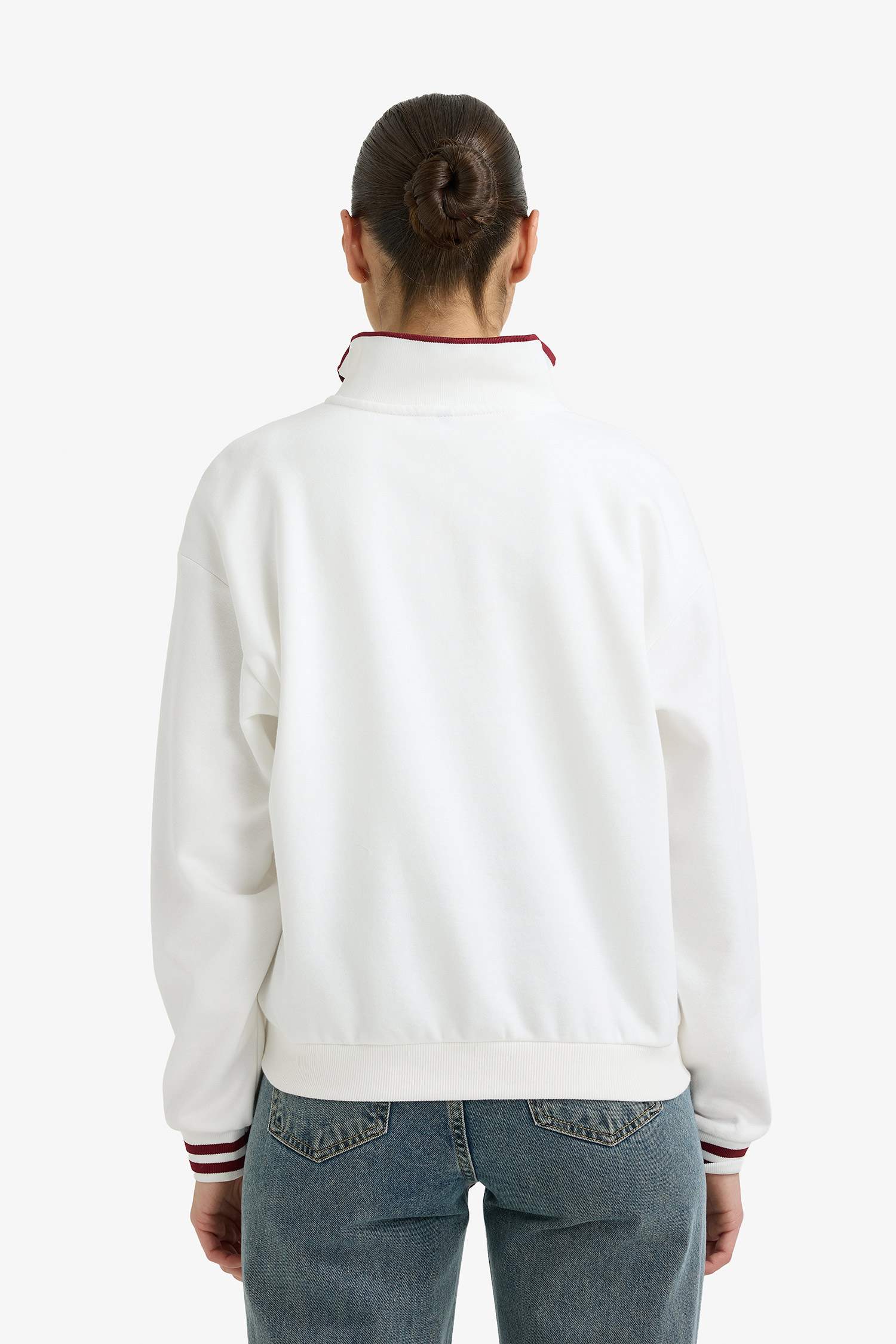 Relax Fit Polo Yaka Baskılı Kalın Sweatshirt