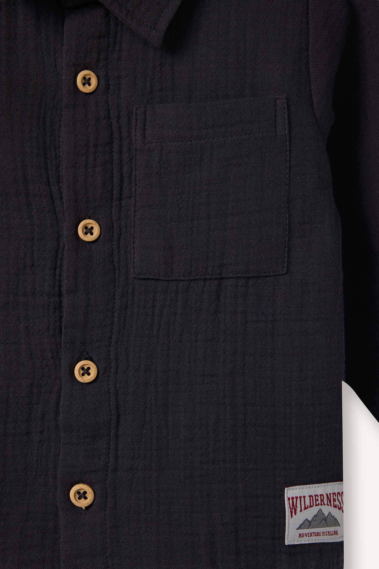 Erkek Bebek Polo Yaka Müslin Uzun Kollu Gömlek