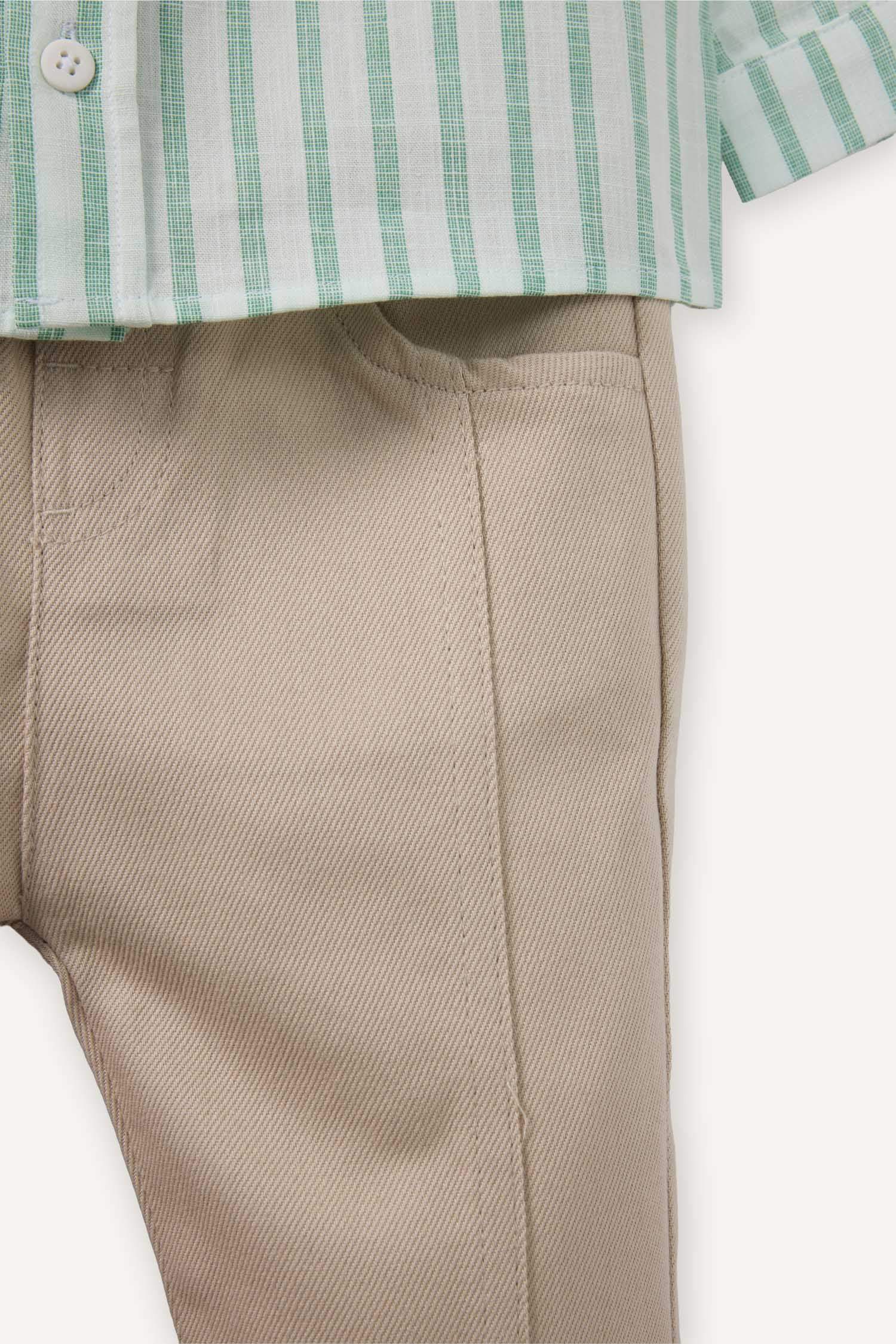 Erkek Bebek Poplin 2'li Takım Çizgili Gömlek Pantolon