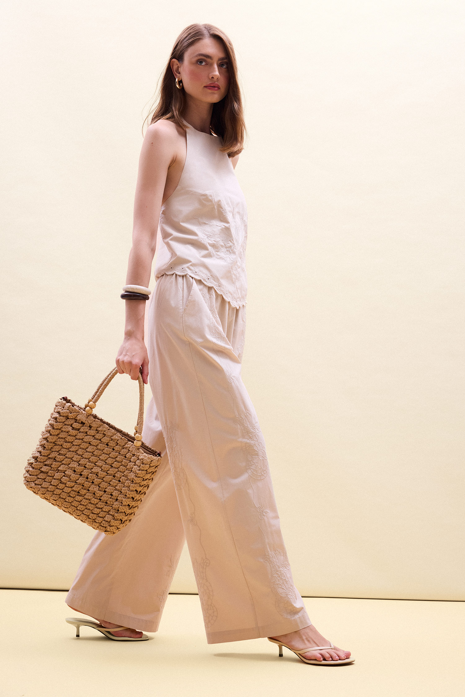 DeFacto %100 Pamuk Wide Leg Poplin Düz Paça Pantolon