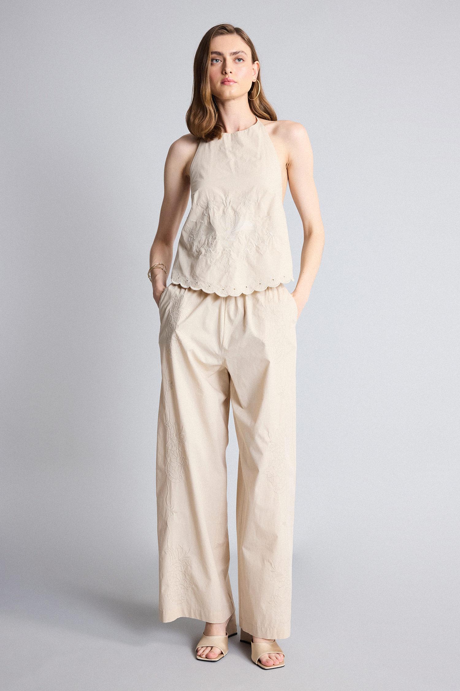 DeFacto %100 Pamuk Wide Leg Poplin Düz Paça Pantolon görsel 3