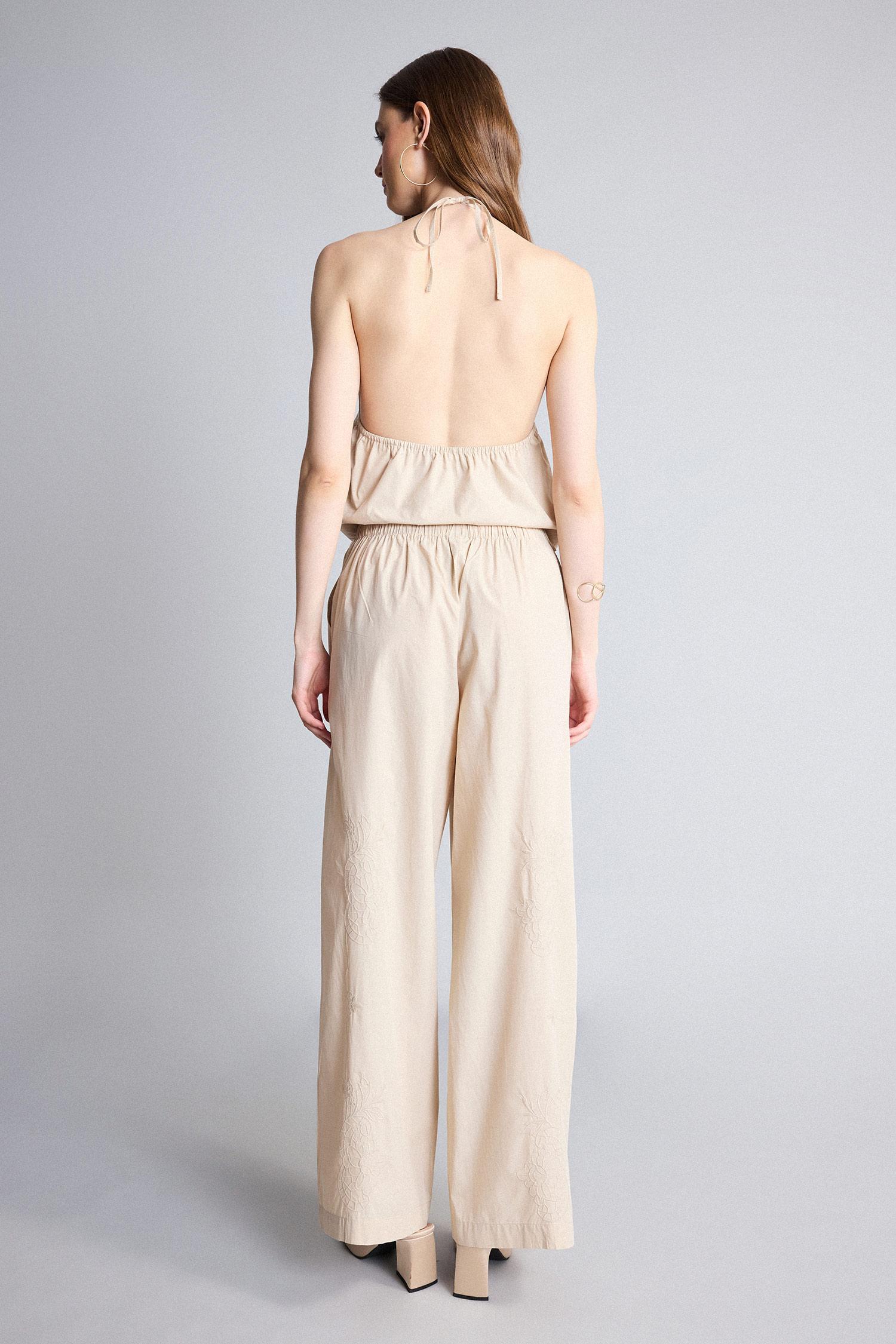 DeFacto %100 Pamuk Wide Leg Poplin Düz Paça Pantolon görsel 7