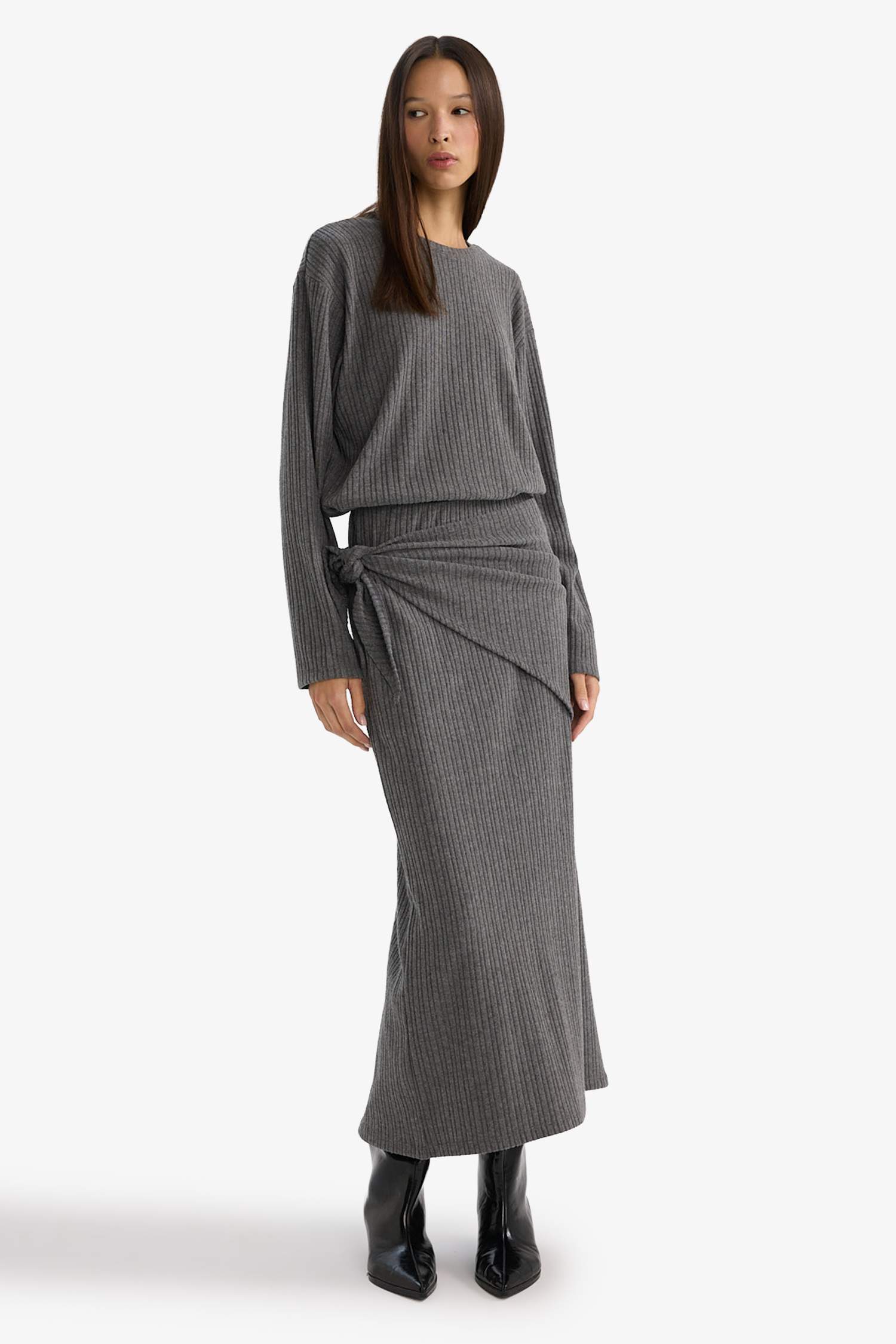 A Kesim Normal Bel Fitilli Kaşkorse Midi Etek