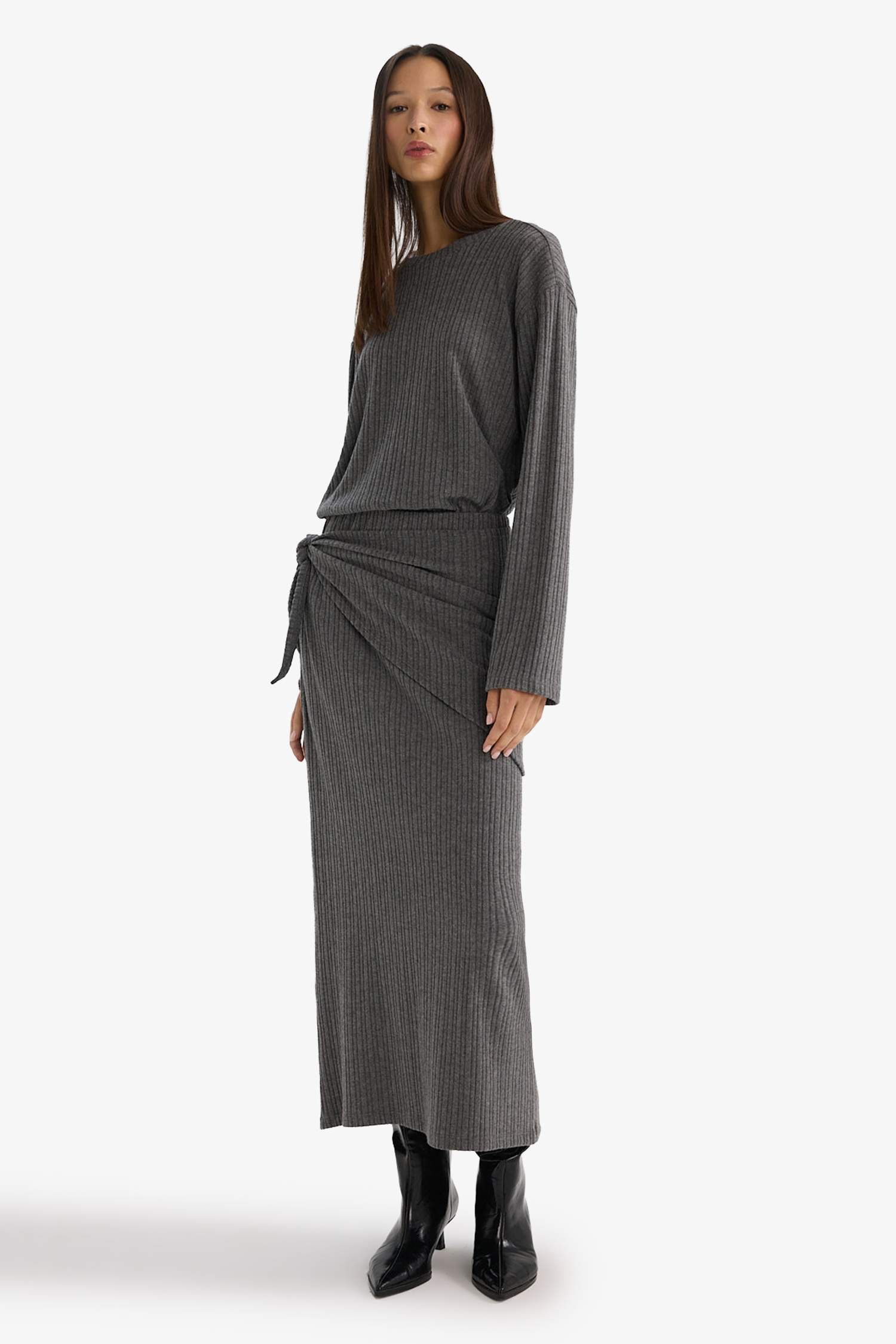 A Kesim Normal Bel Fitilli Kaşkorse Midi Etek