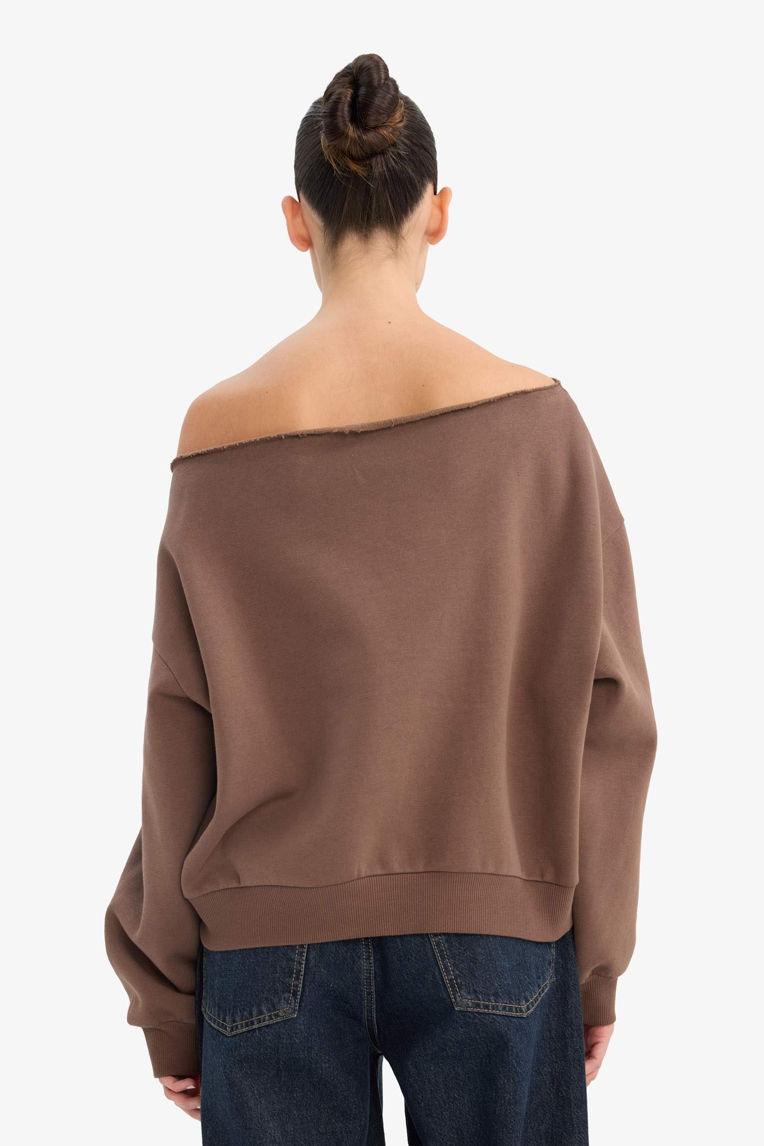 Oversize Geniş Kalıp Omzu Açık Kalın Sweatshirt