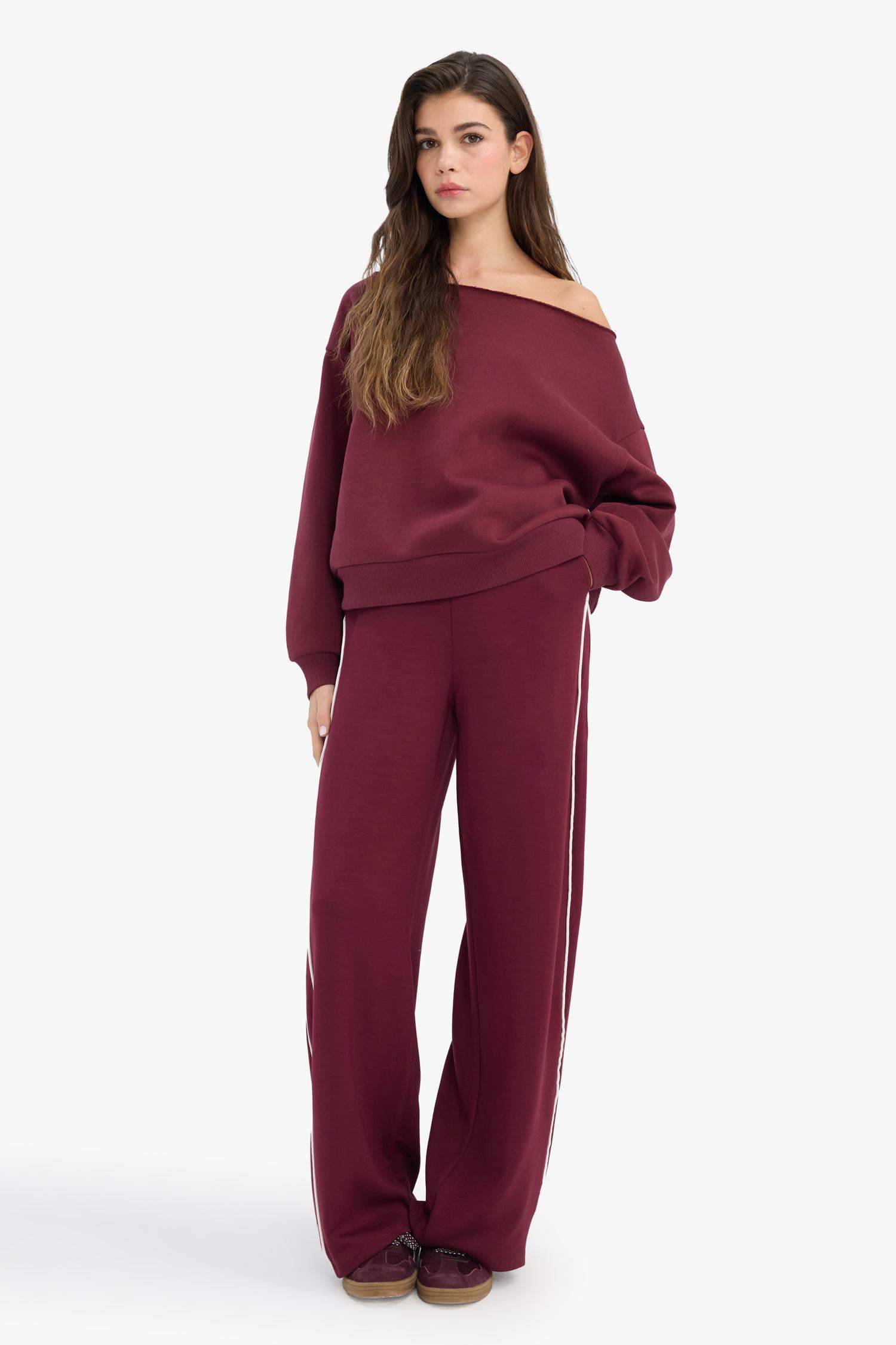 Oversize Geniş Kalıp Açık Omuz Kalın Sweatshirt