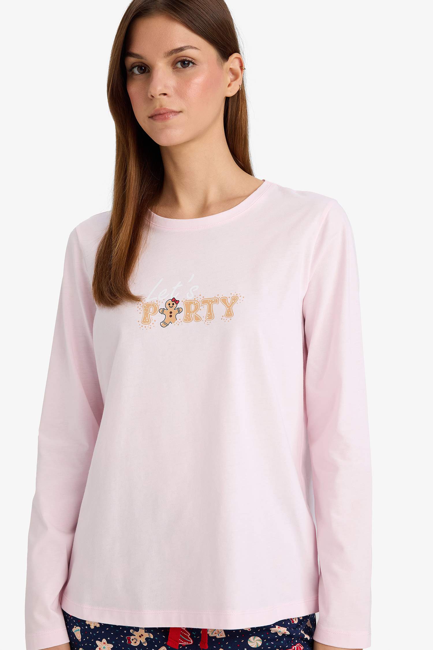 Yılbaşı Temalı Pijama Takımı Regular Fit Uzun Kollu Üst Uzun Alt