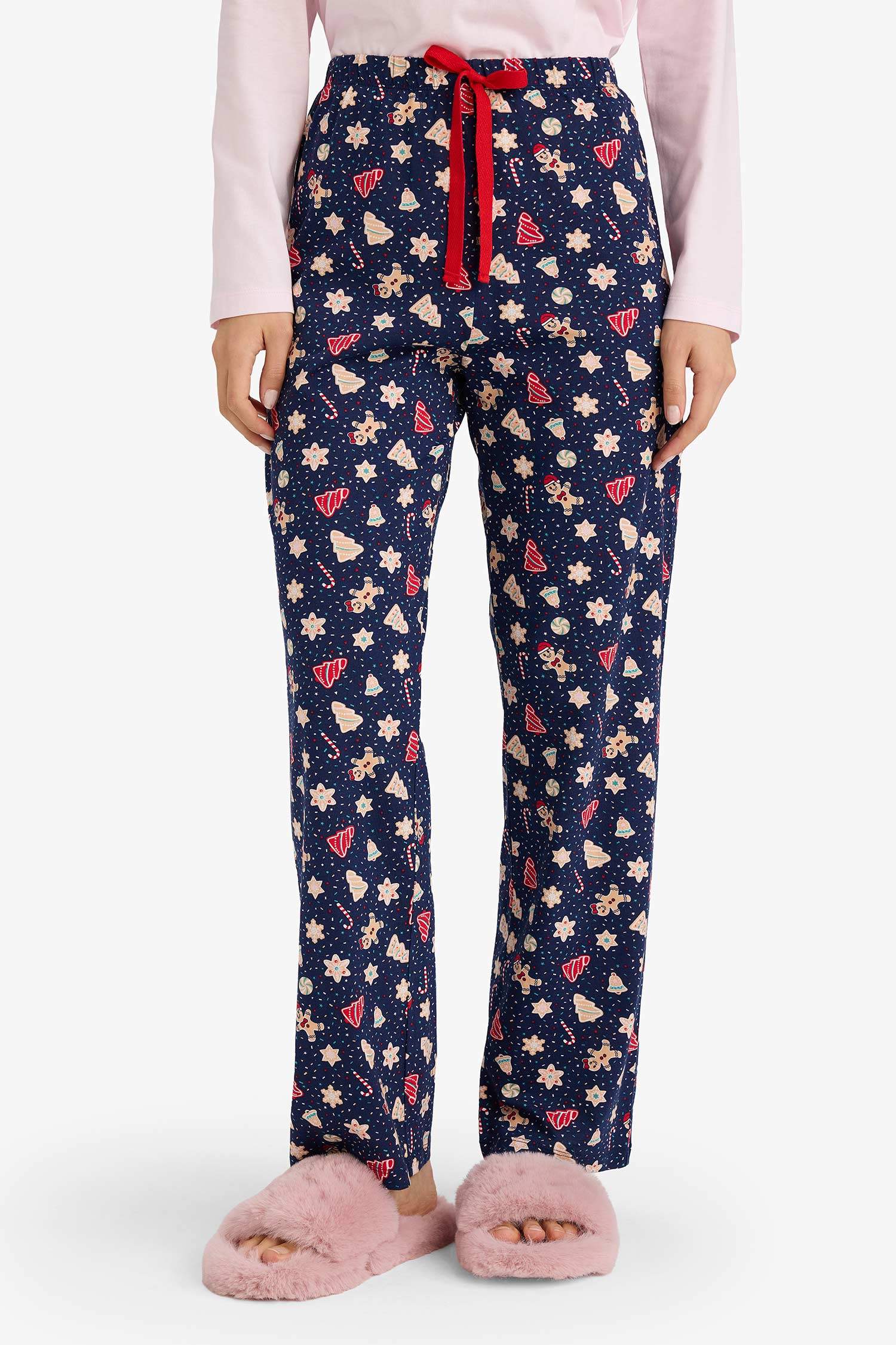 Yılbaşı Temalı Pijama Takımı Regular Fit Uzun Kollu Üst Uzun Alt