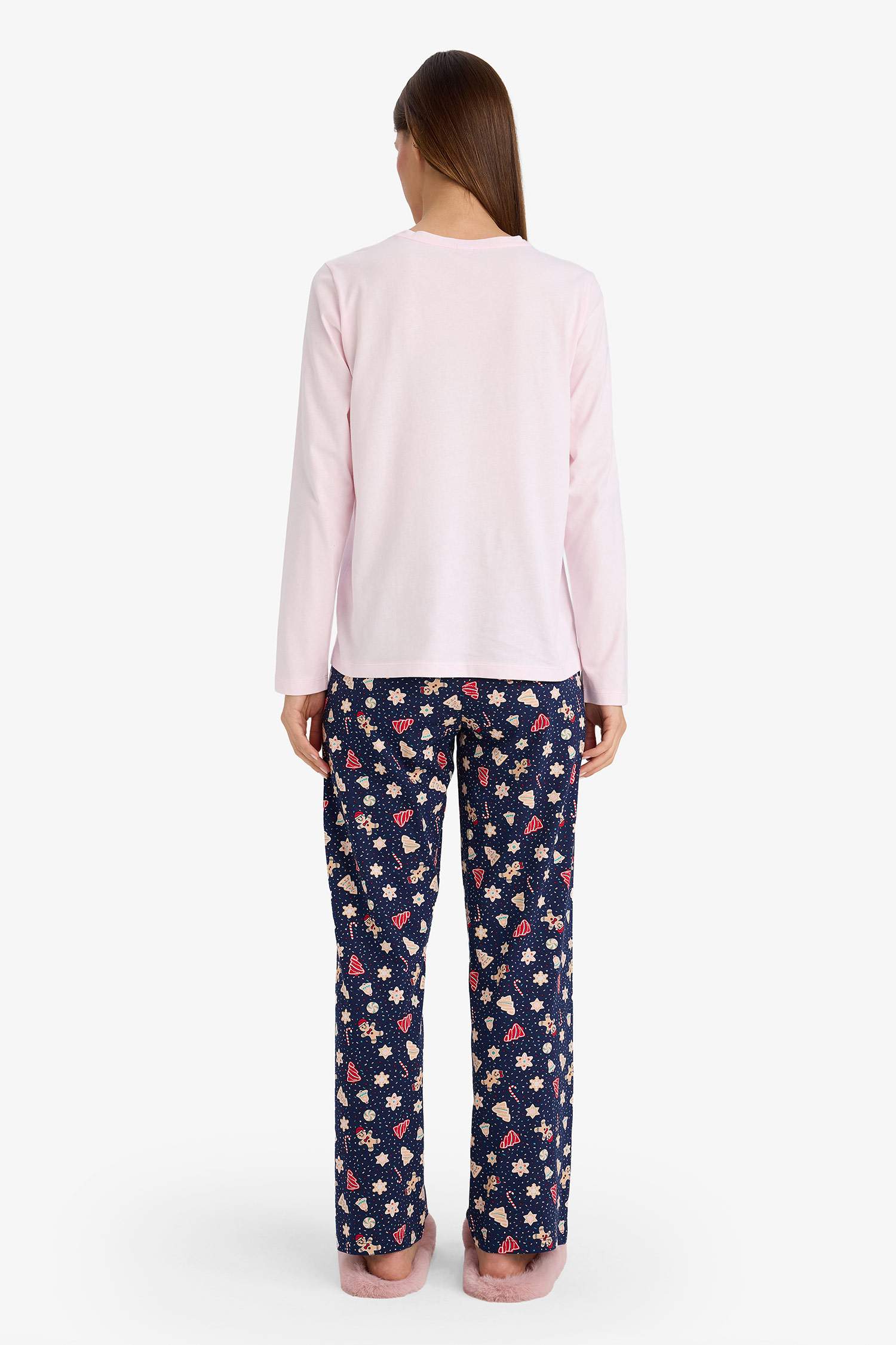 Yılbaşı Temalı Pijama Takımı Regular Fit Uzun Kollu Üst Uzun Alt