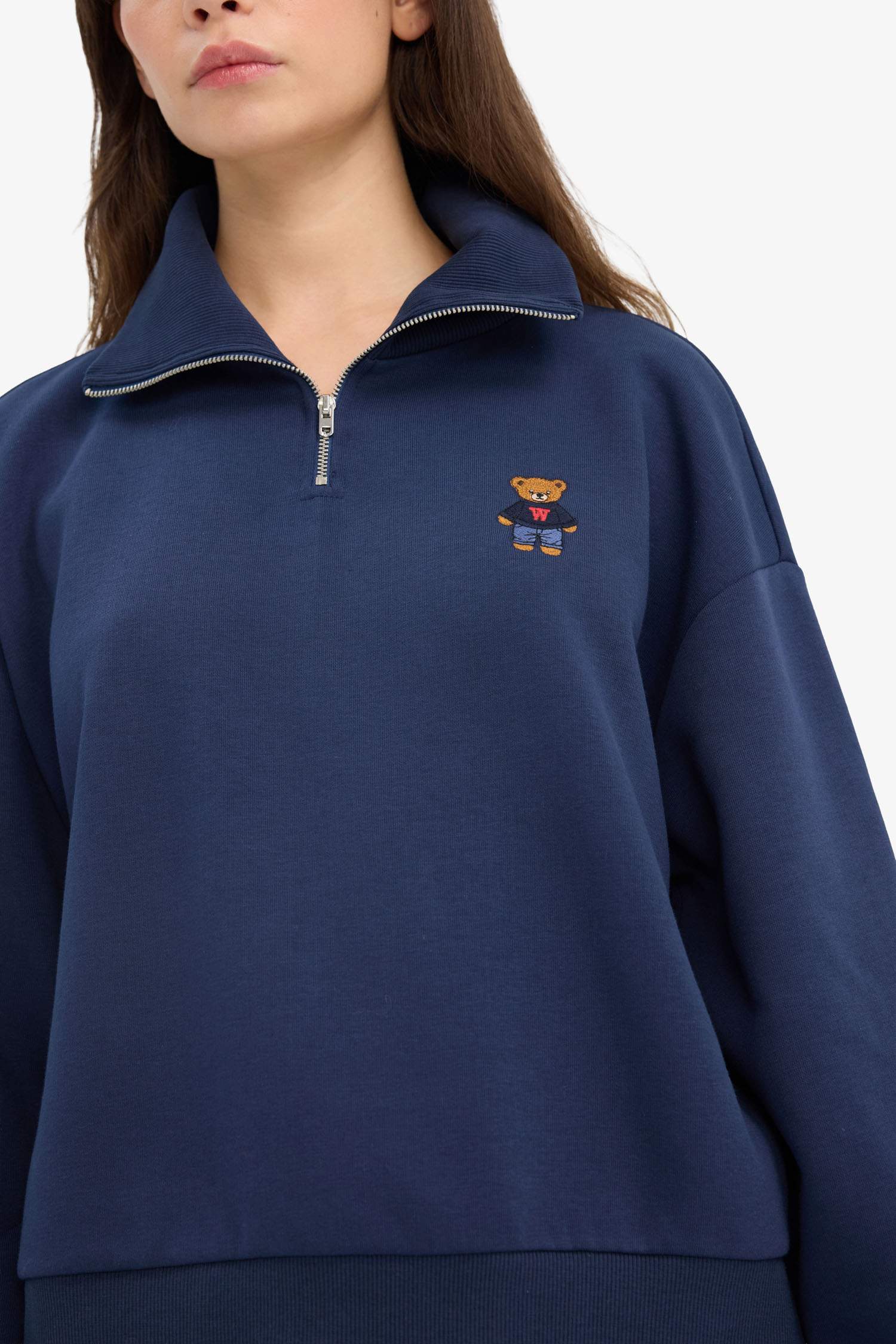 Oversize Geniş Kalıp Yarım Fermuarlı Baskılı Kalın Sweatshirt