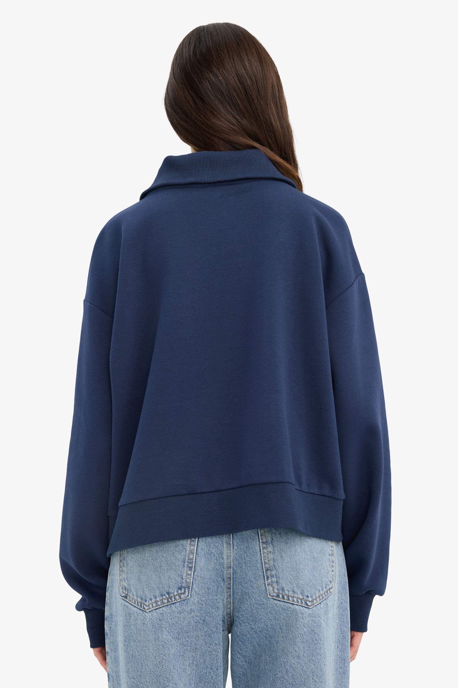 Oversize Geniş Kalıp Yarım Fermuarlı Baskılı Kalın Sweatshirt