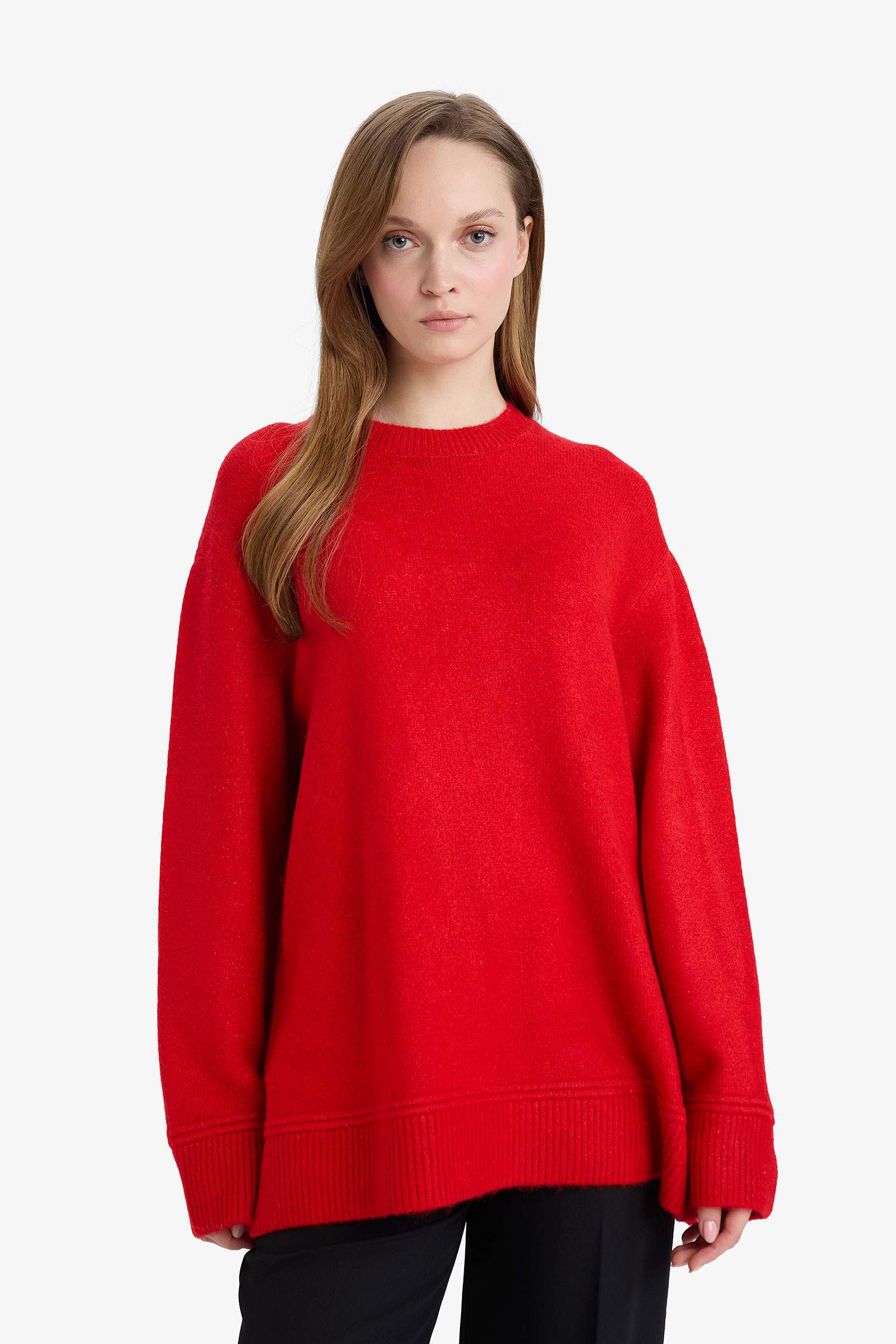 Loose Fit Bisiklet Yaka Triko Kazak Tunik