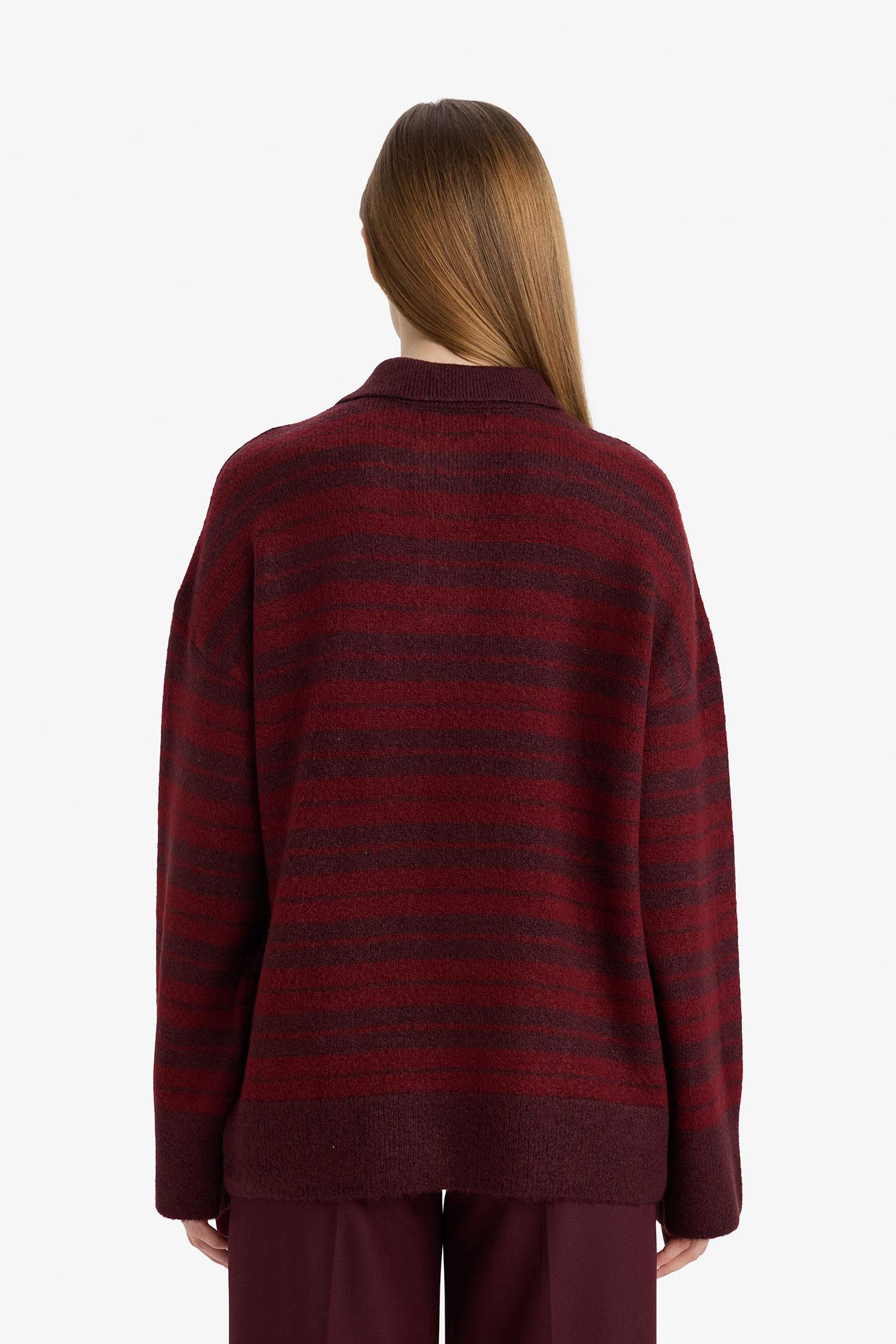 Loose Fit Polo Yaka Çizgili Triko Kazak Tunik