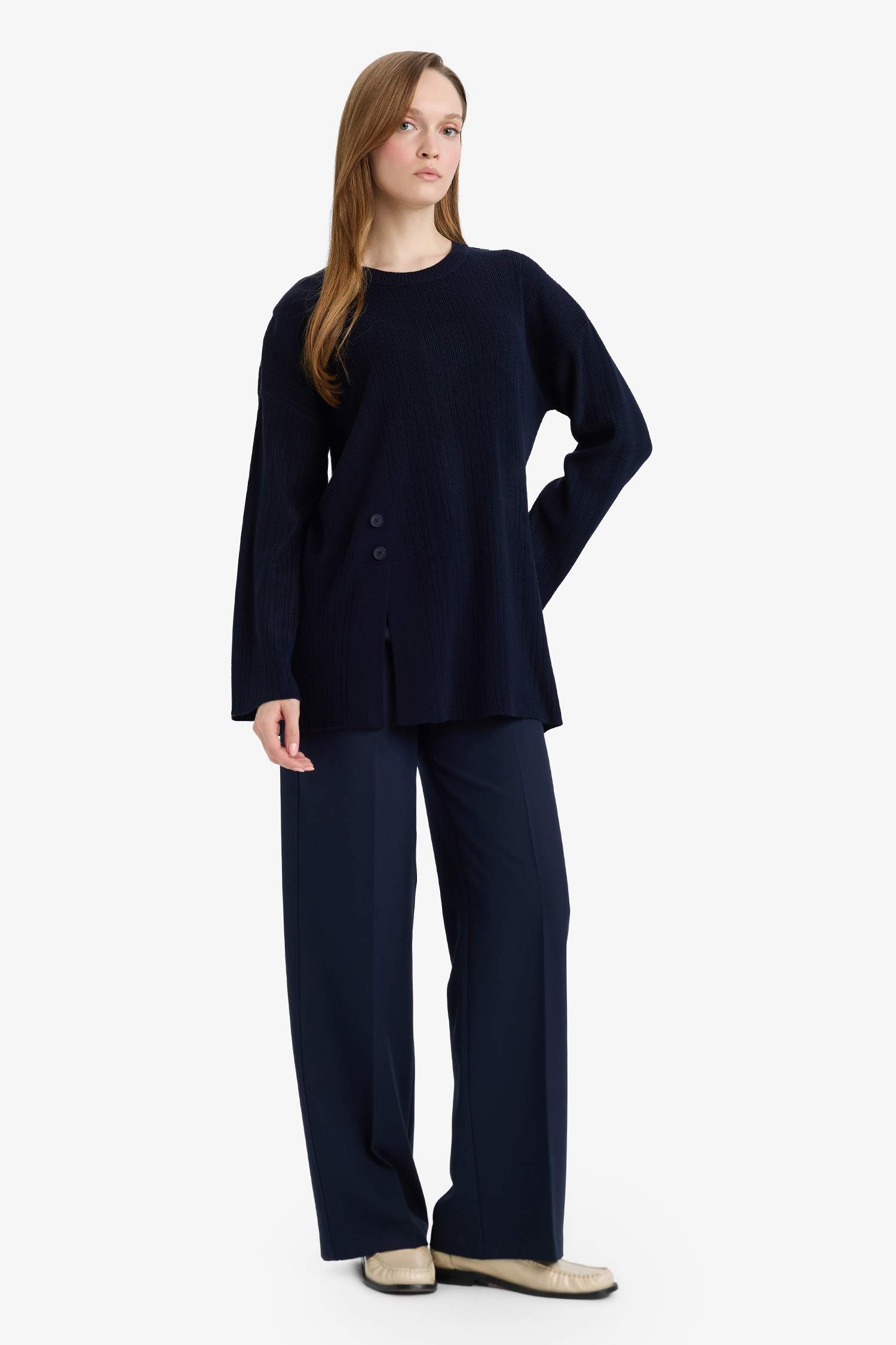 Loose Fit Bisiklet Yaka Triko Kazak Tunik