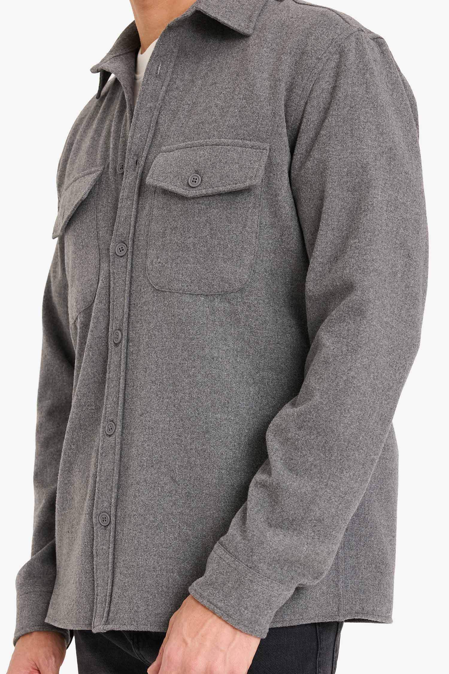 قميص ردن طويل قصة عادية ذو مظهر صوف