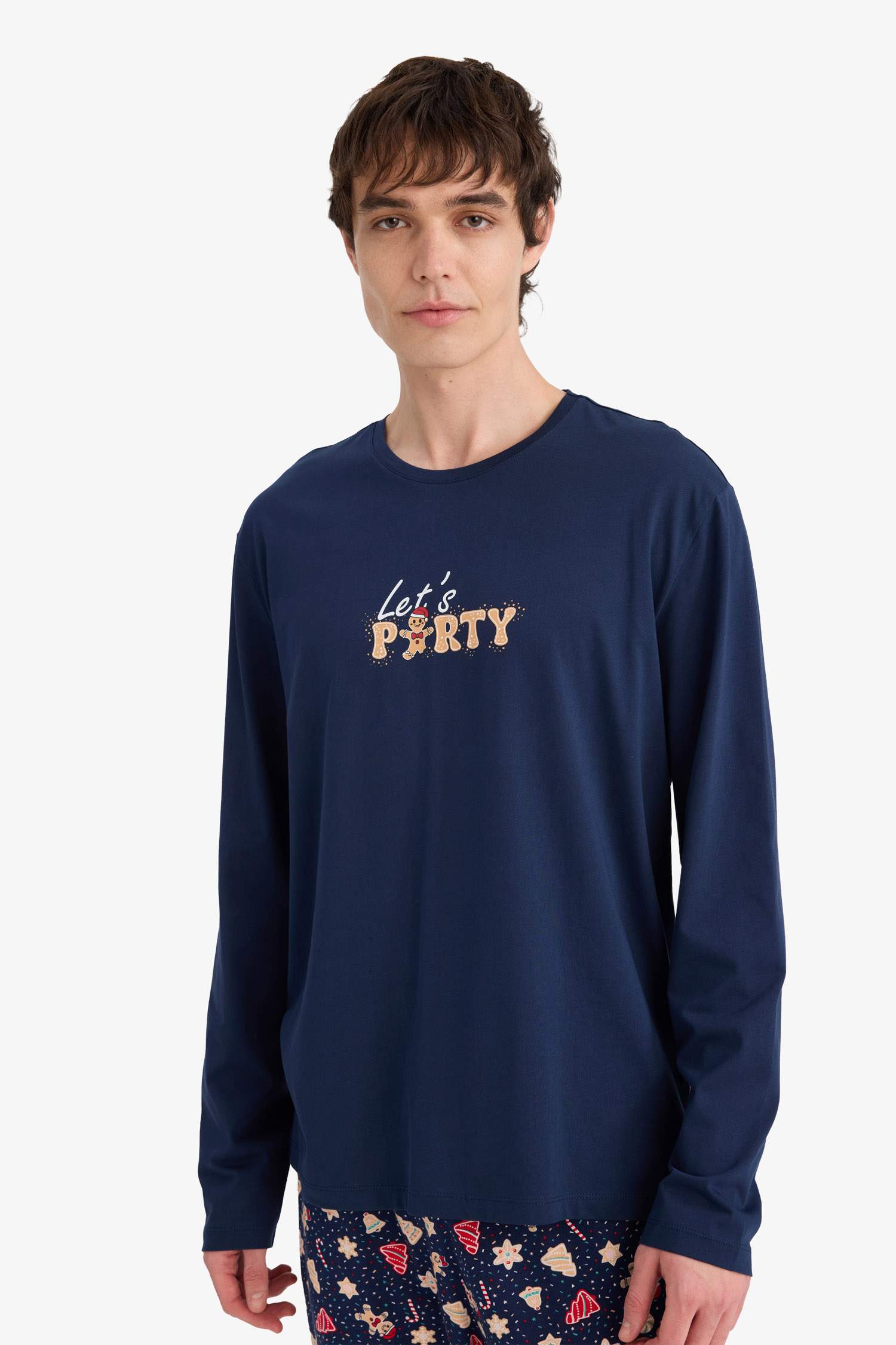 Yılbaşı Temalı Pijama Takımı Regular Fit Uzun Kollu Üst Uzun Alt