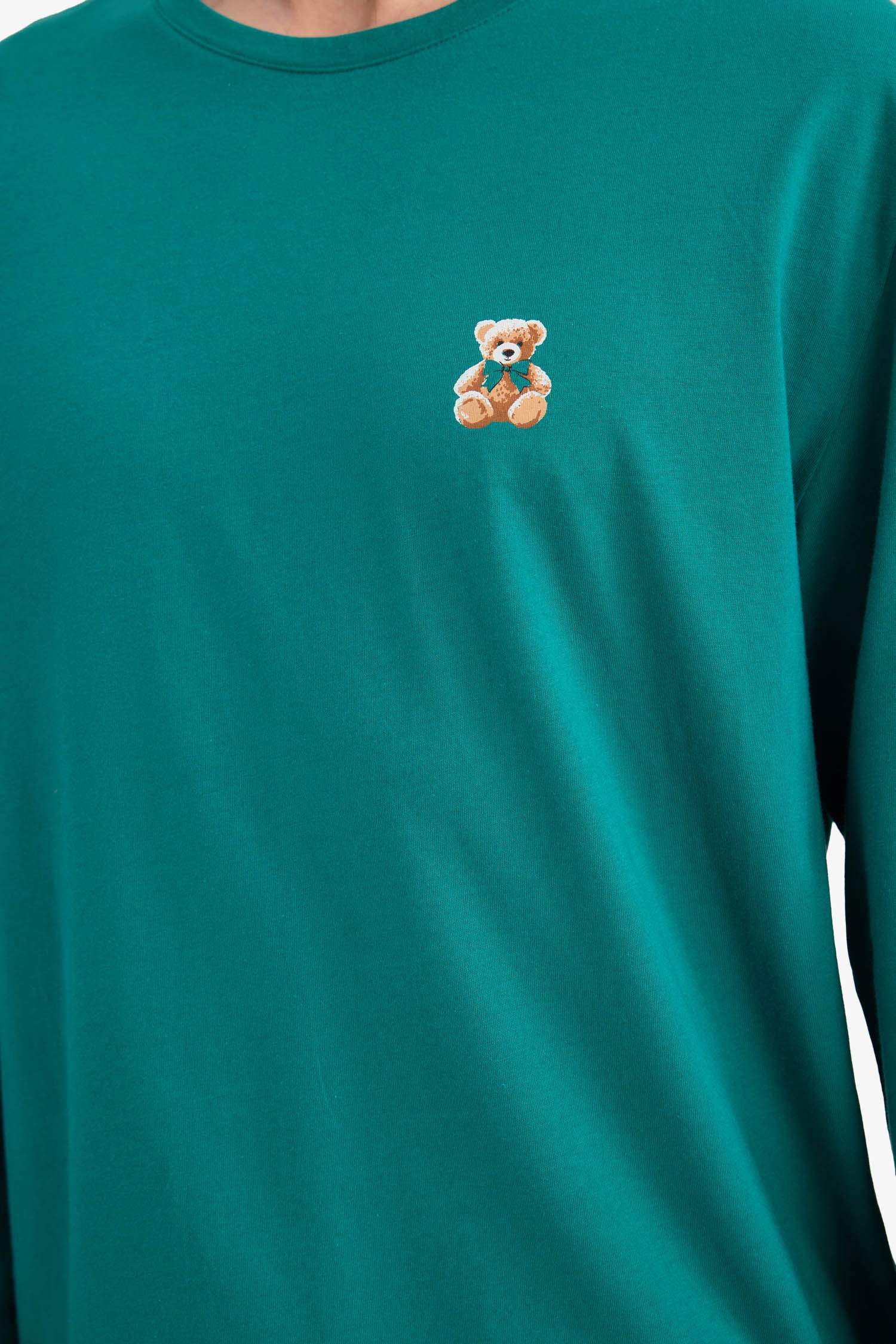 Pijama Takımı Regular Fit Ayıcık Desenli Uzun Kollu Üst Uzun Alt