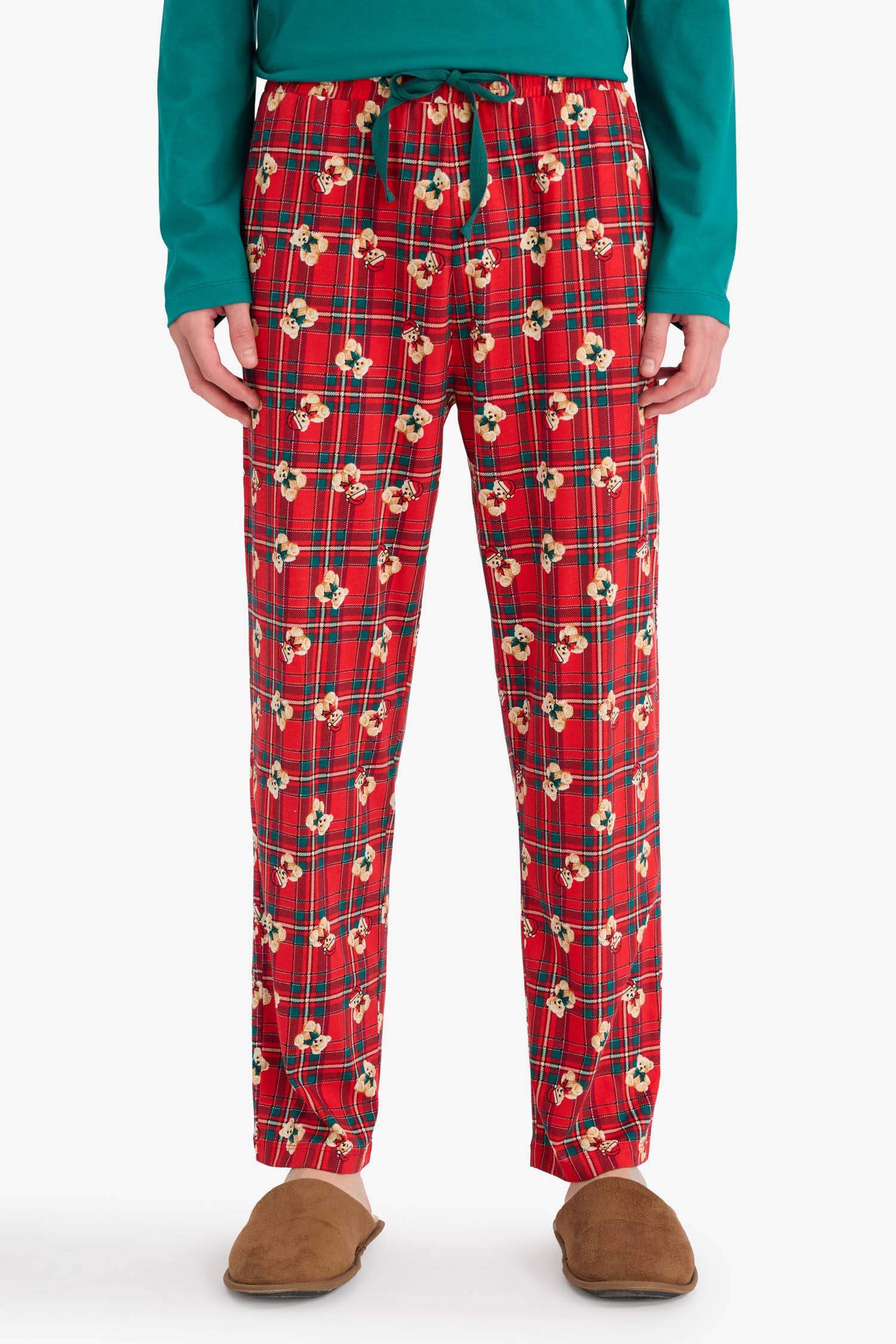 Pijama Takımı Regular Fit Ayıcık Desenli Uzun Kollu Üst Uzun Alt