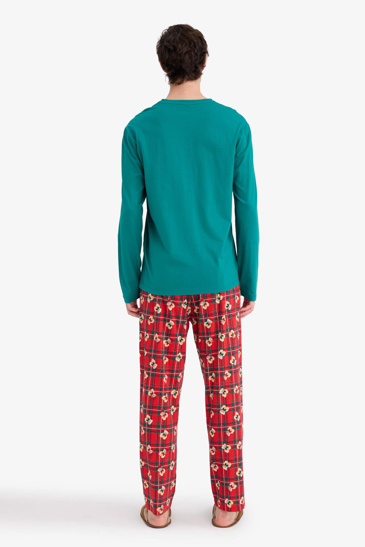 Pijama Takımı Regular Fit Ayıcık Desenli Uzun Kollu Üst Uzun Alt