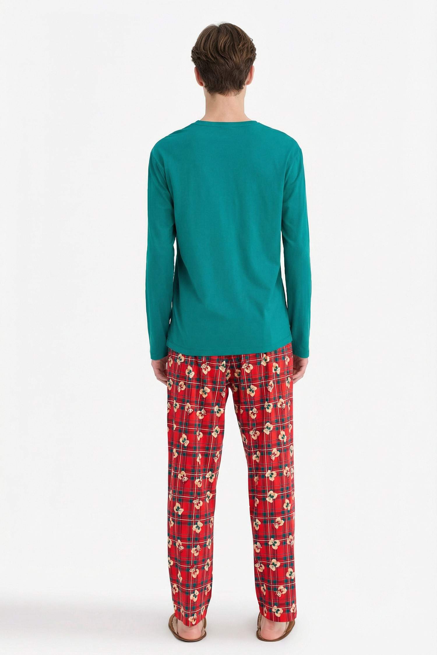 Pijama Takımı Regular Fit Ayıcık Desenli Uzun Kollu Üst Uzun Alt