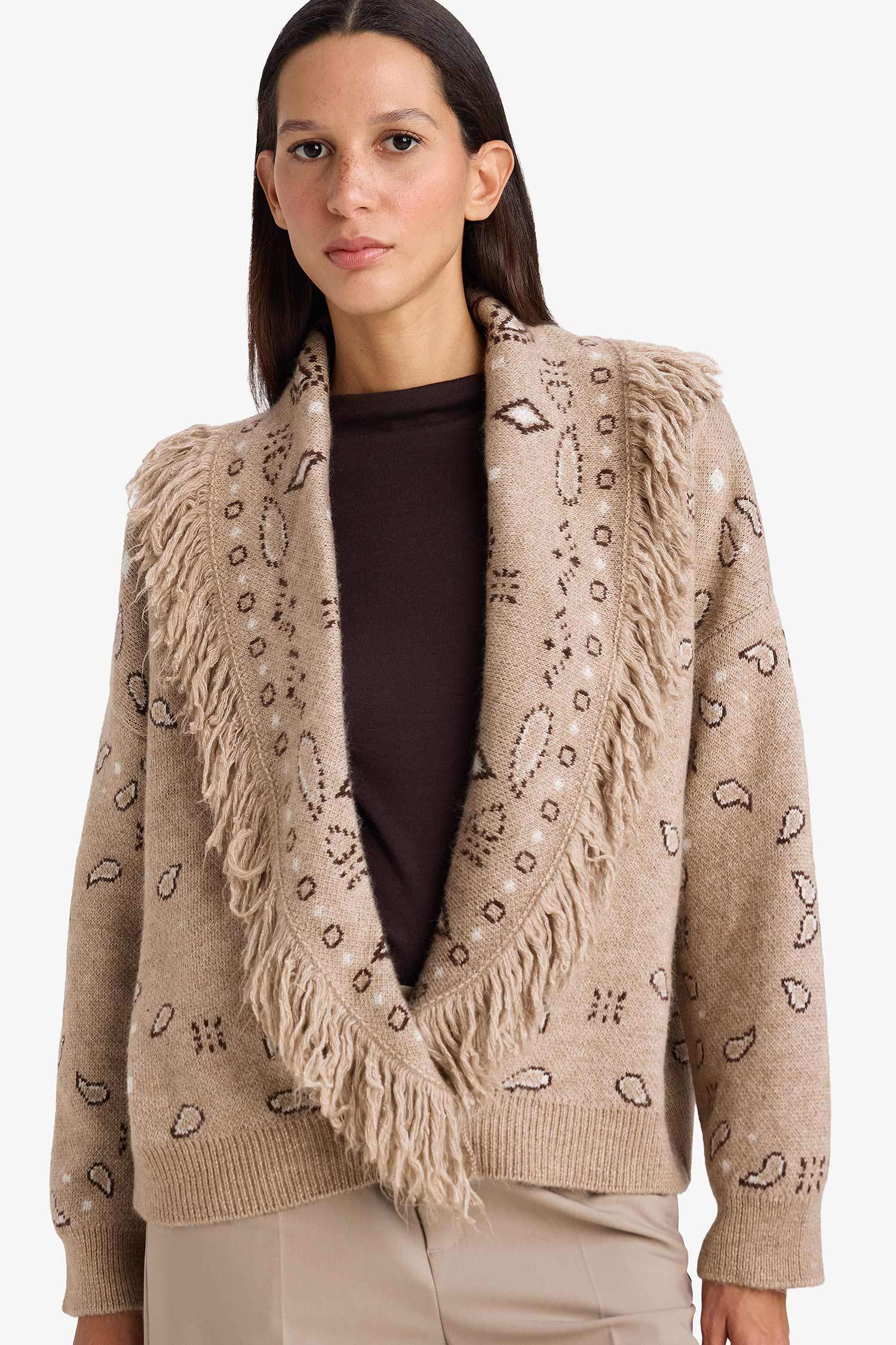 Oversize Geniş Kalıp Şal Yaka Triko Hırka