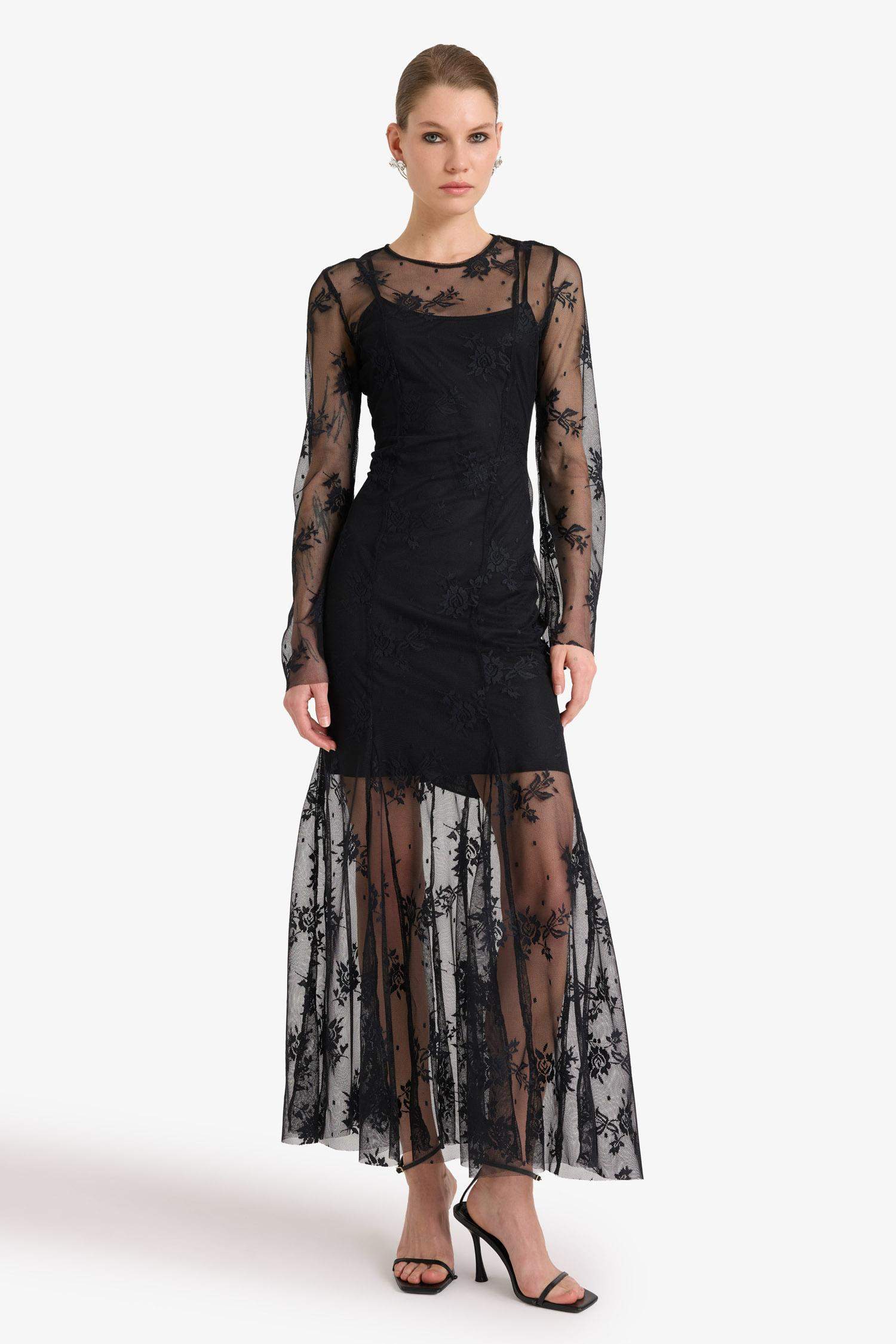 فستان طويل تول فلورال ردن طويل