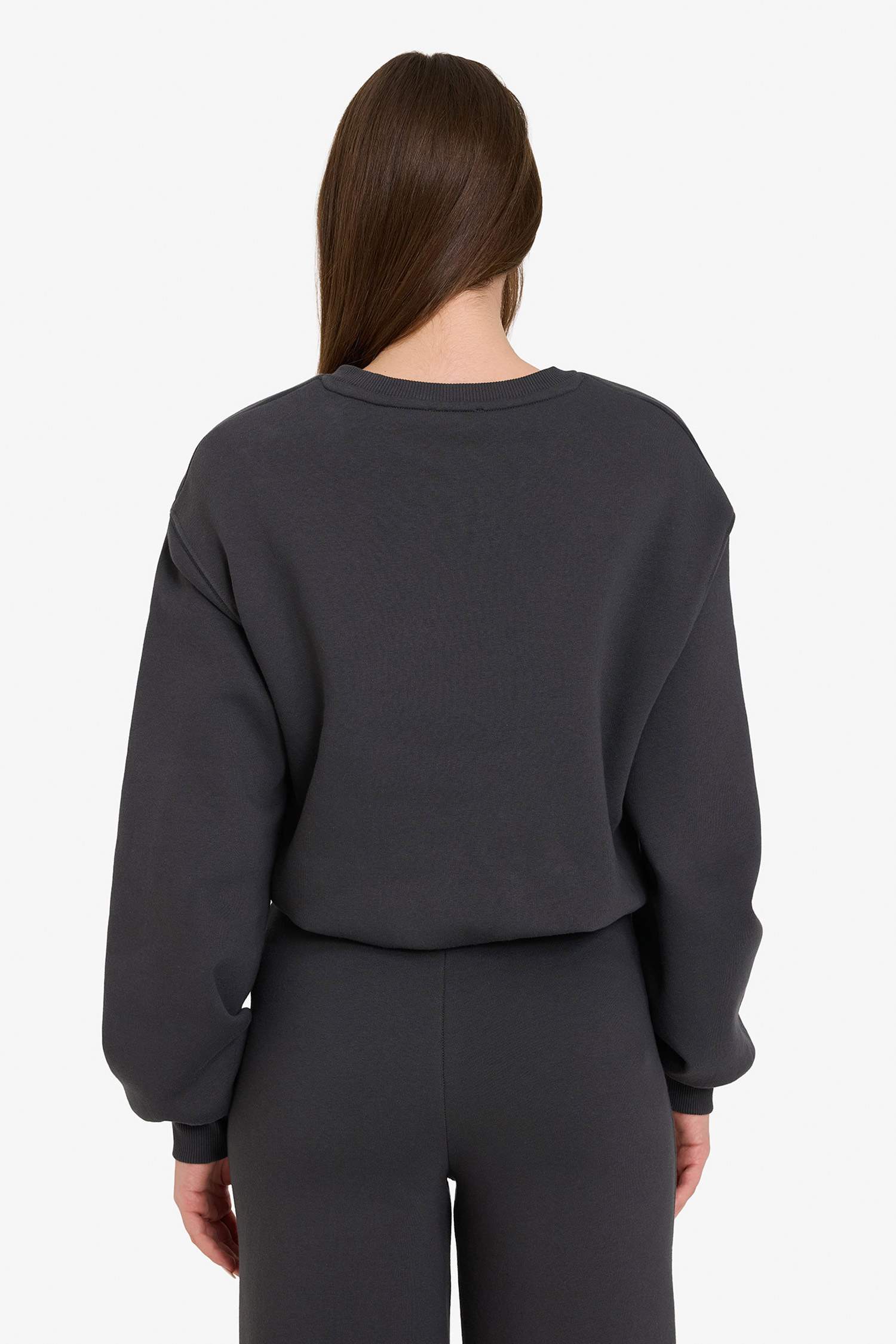 Oversize Geniş Kalıp Bisiklet Yaka Kalın Kumaş Sweatshirt