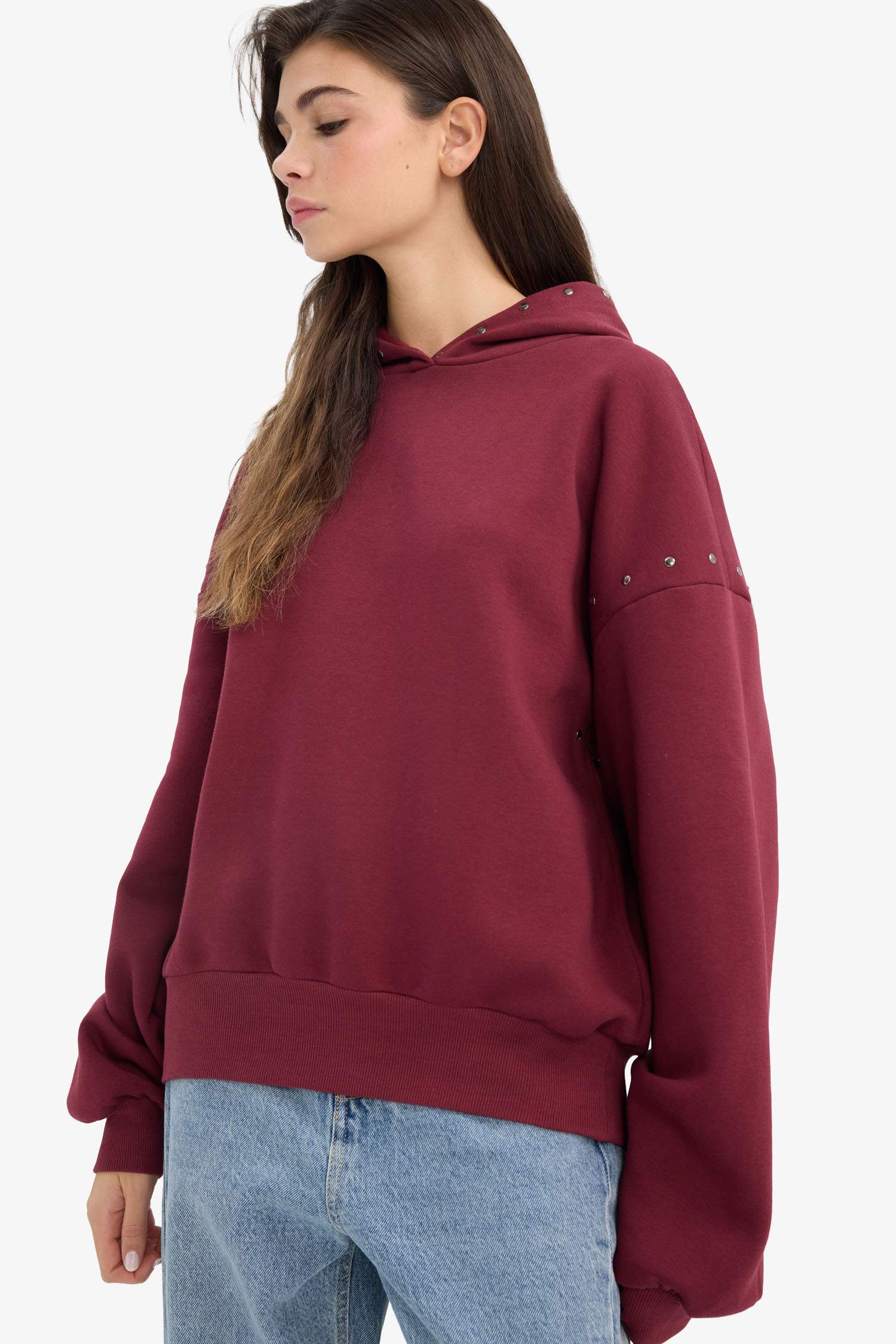 Oversize Geniş Kalıp Kapüşonlu Kalın Kumaş Sweatshirt