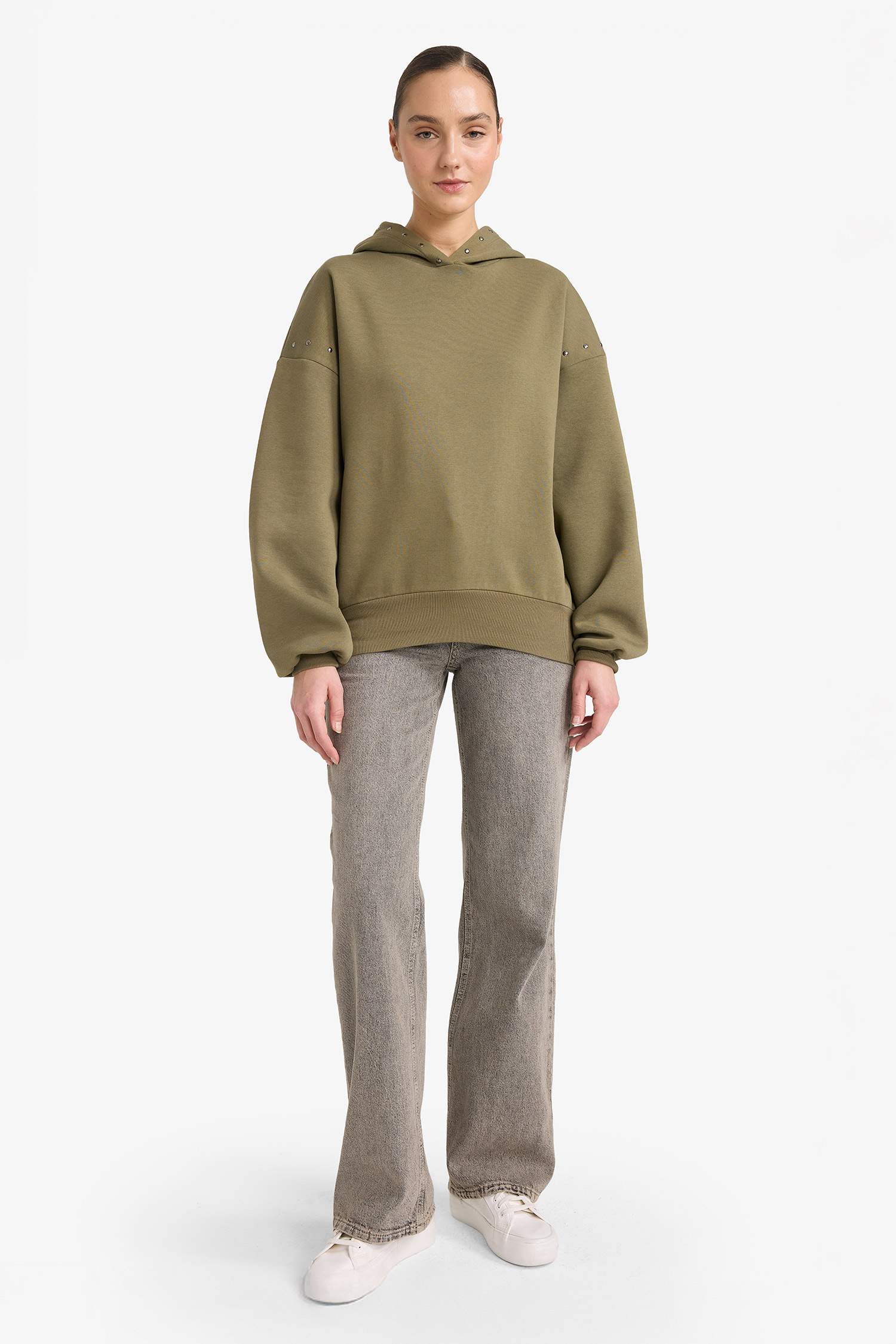 Oversize Geniş Kalıp Kapüşonlu Kalın Kumaş Sweatshirt