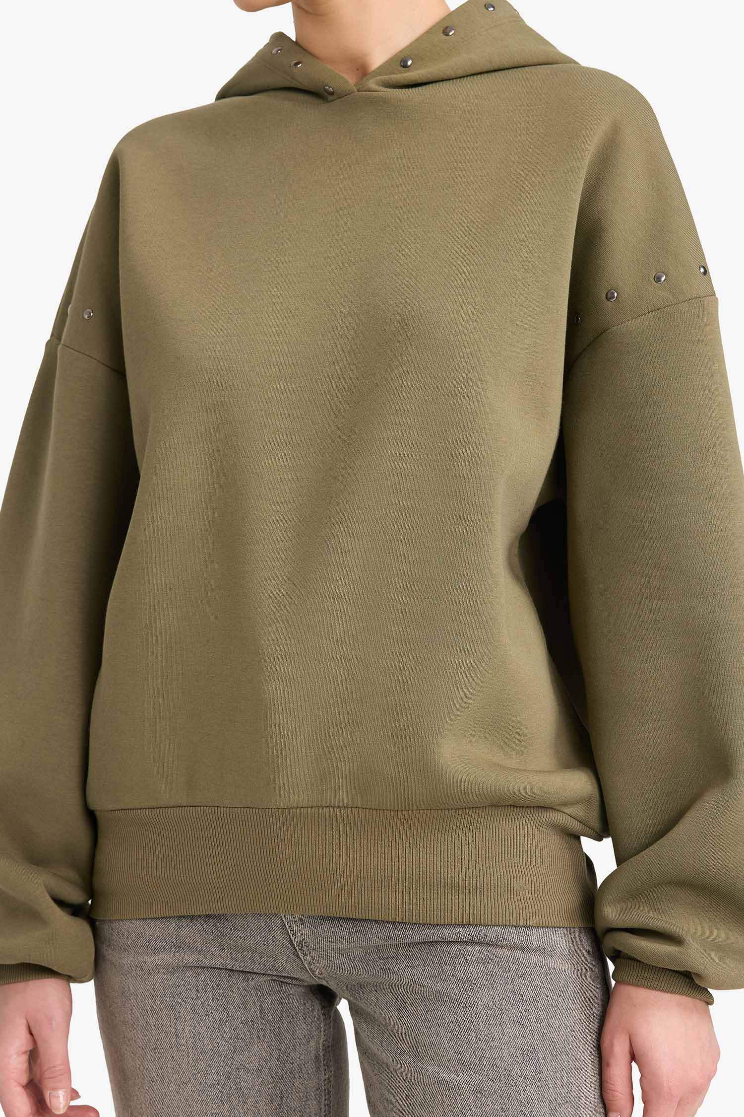 Oversize Geniş Kalıp Kapüşonlu Kalın Kumaş Sweatshirt