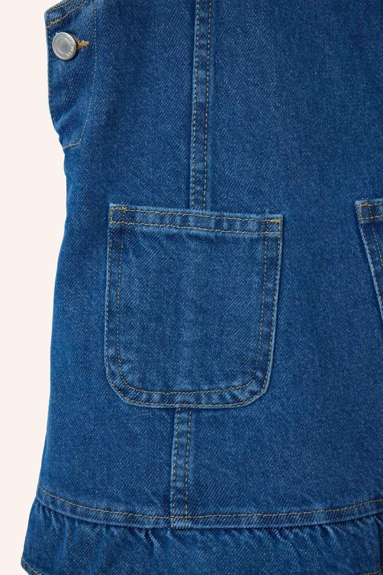 Kız Bebek Askılı Jean Elbise