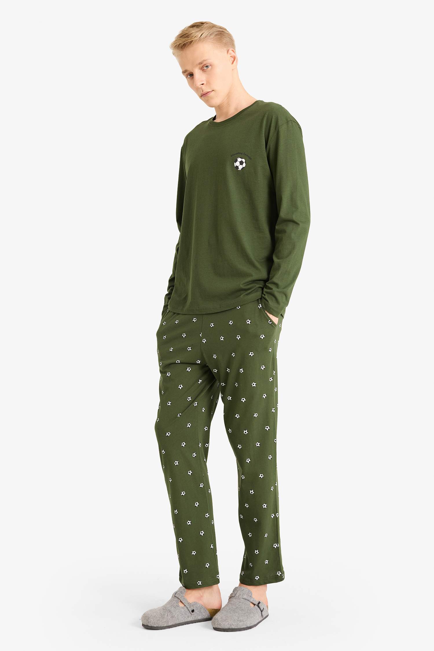 Pijama Takımı Regular Fit Uzun Kollu Üst Desenli Uzun Alt