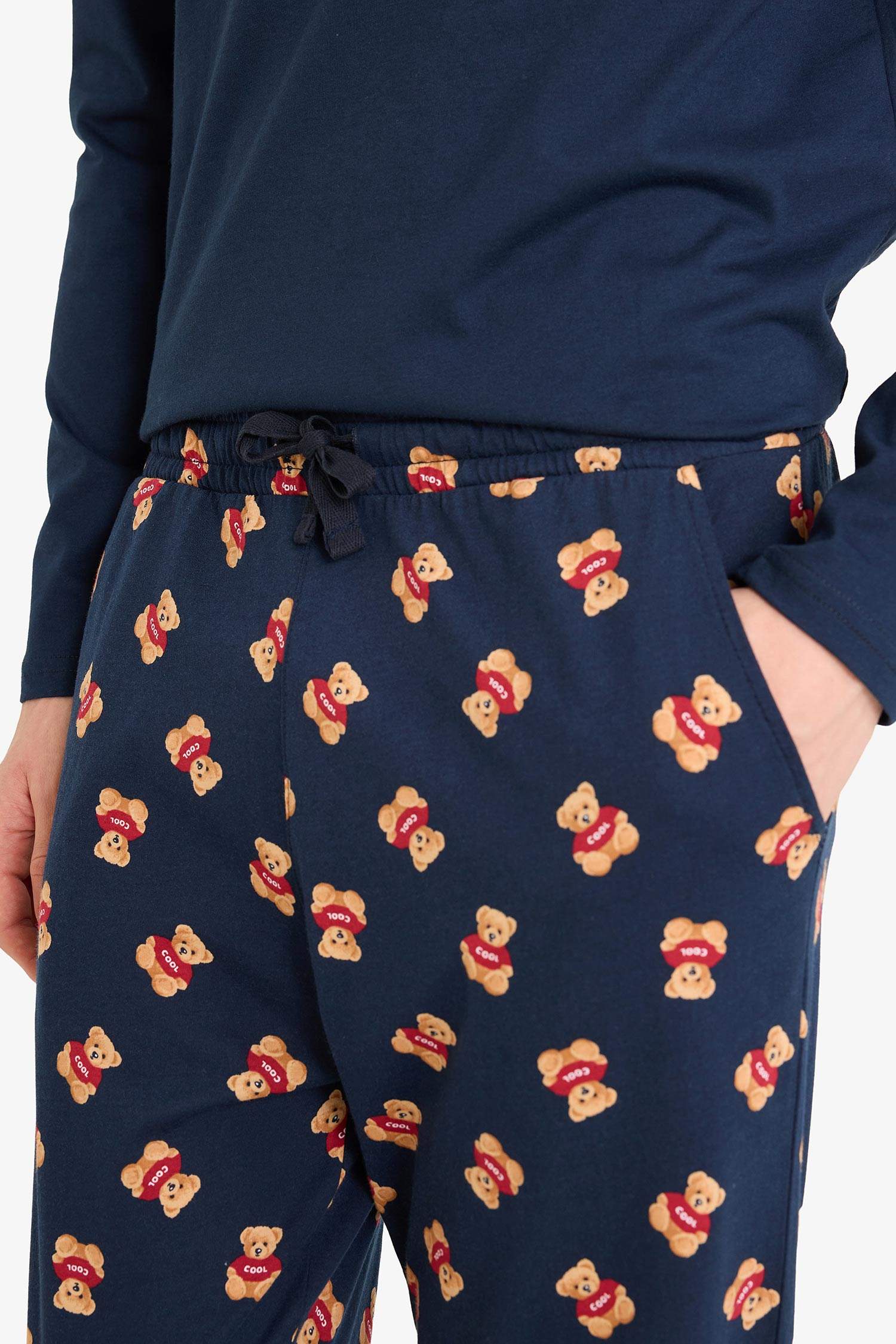 Pijama Takımı Regular Fit Ayıcık Baskılı Uzun Kollu Üst Uzun Alt