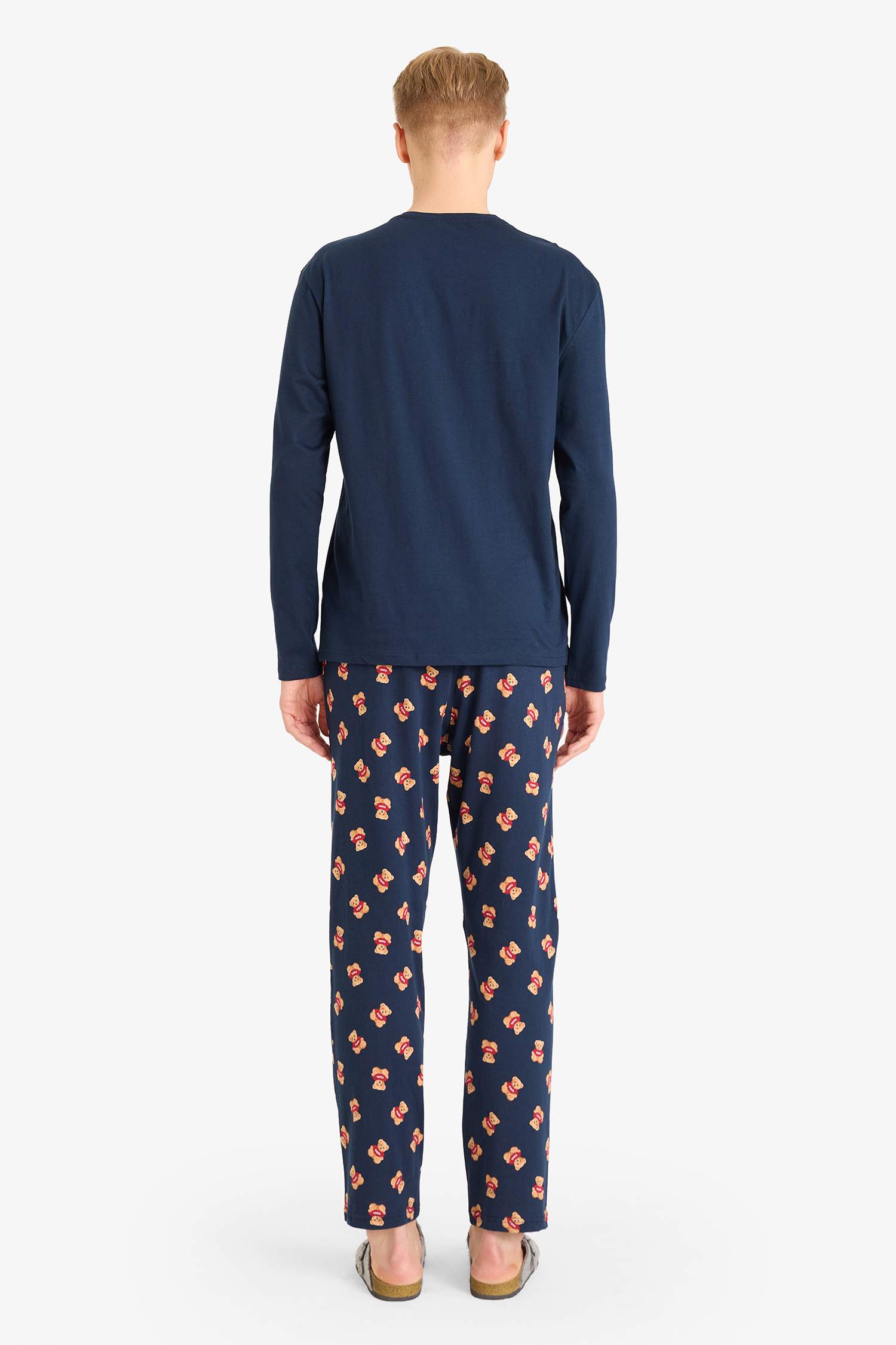 Pijama Takımı Regular Fit Ayıcık Baskılı Uzun Kollu Üst Uzun Alt