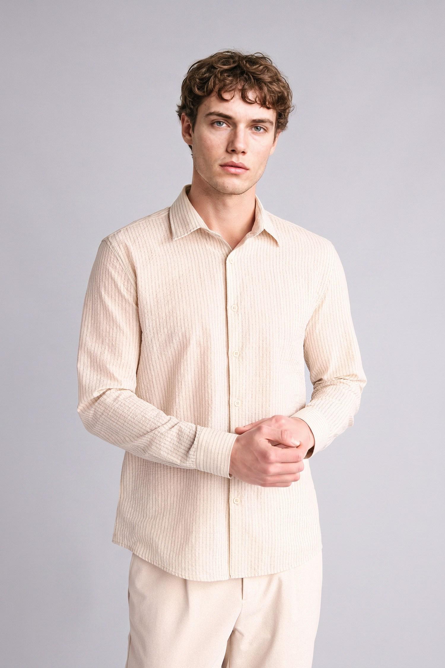 DeFacto Modern Fıt Çizgili Twill Uzun Kollu Gömlek görsel 2
