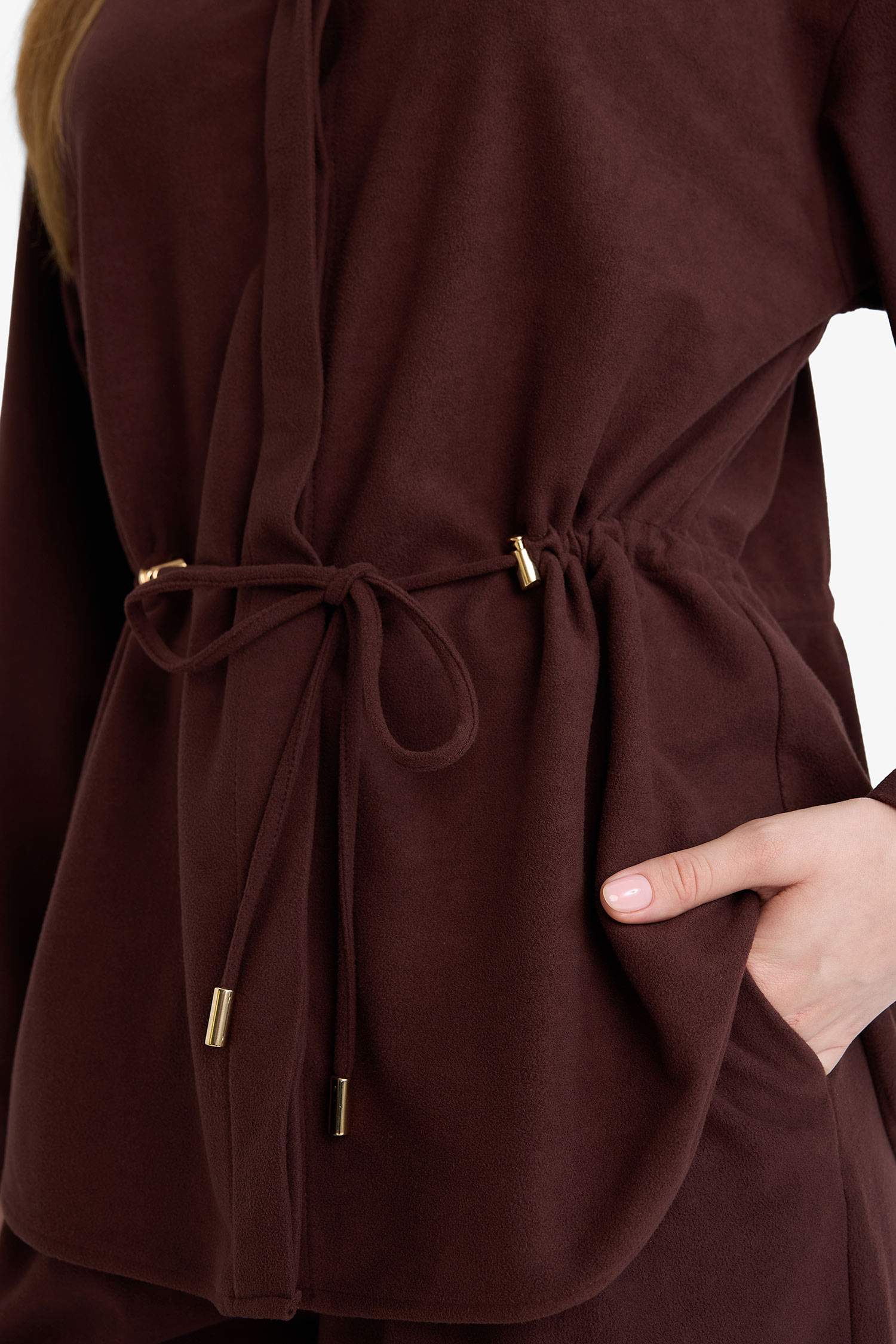 Regular Fit Beli Lastikli Süet Uzun Kollu Gömlek