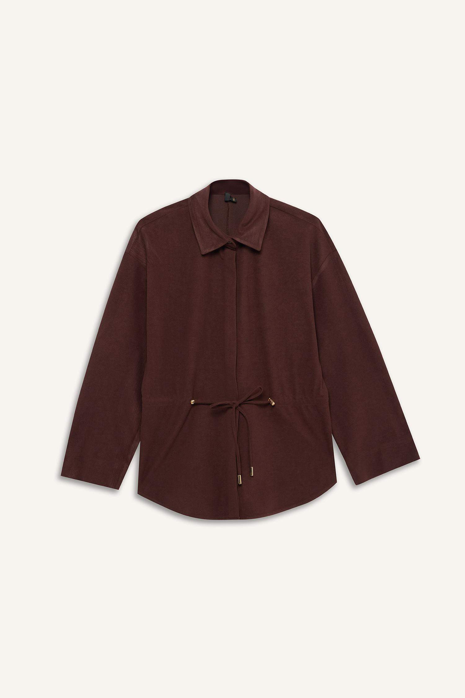 Regular Fit Beli Lastikli Süet Uzun Kollu Gömlek