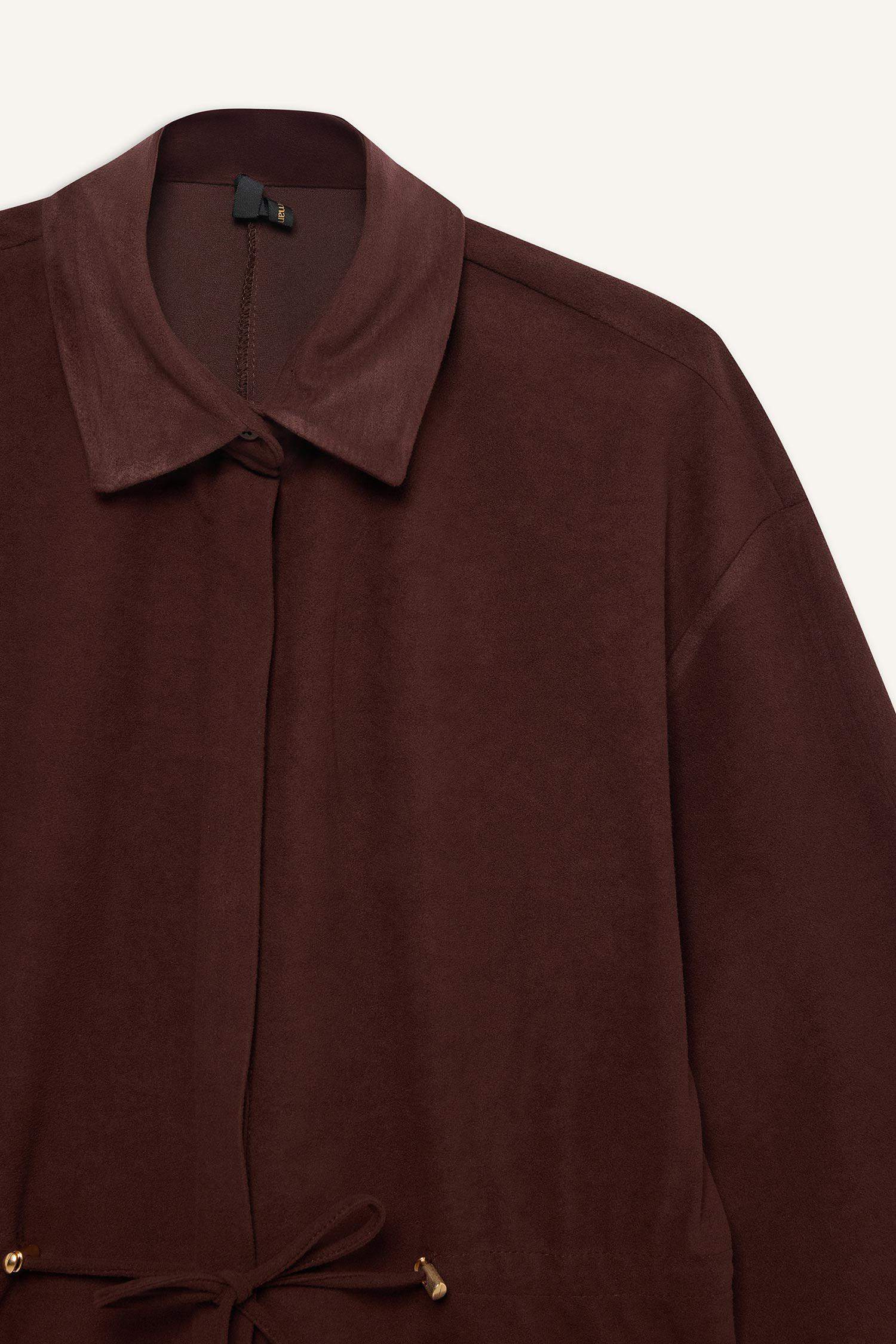 Regular Fit Beli Lastikli Süet Uzun Kollu Gömlek