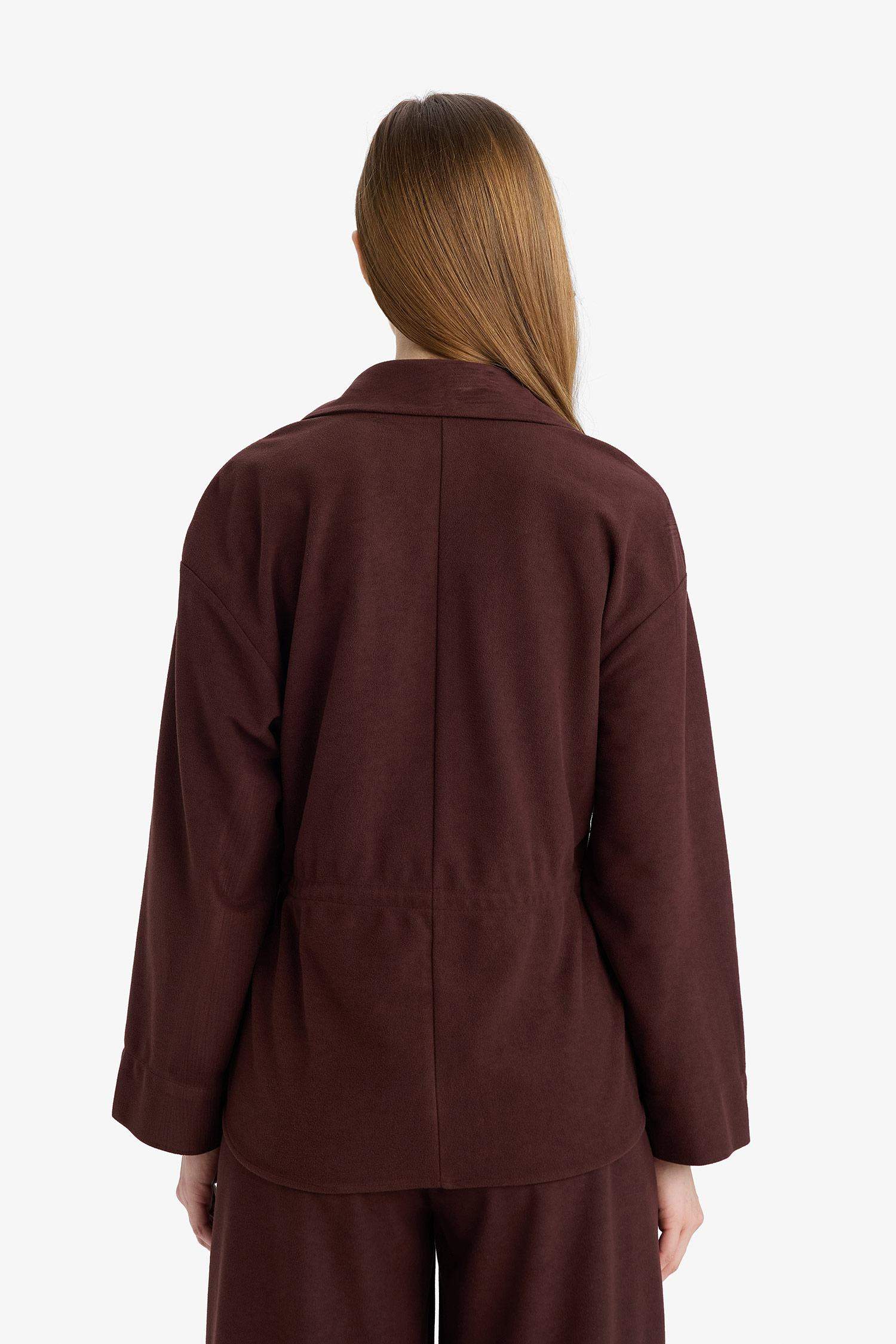 Regular Fit Shirt Collar Suede Long Sleeve Shirt