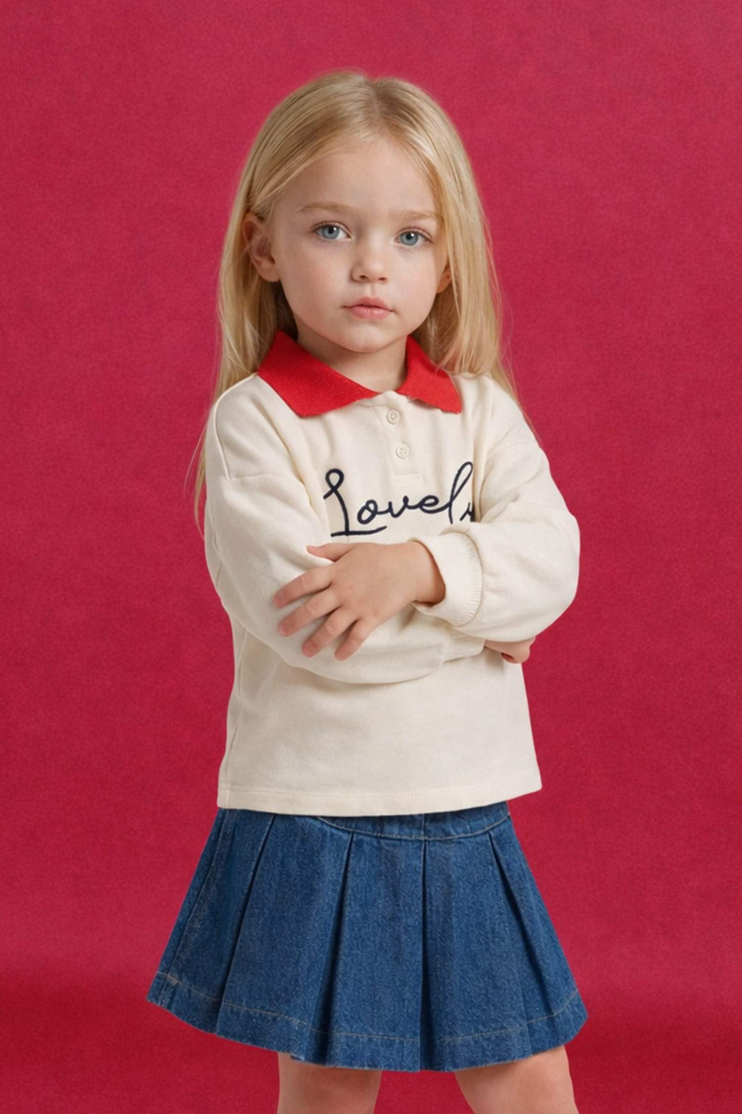 Қыз сәбилерге арналған Oversize кең пішімді поло жағалы суретті свитшот