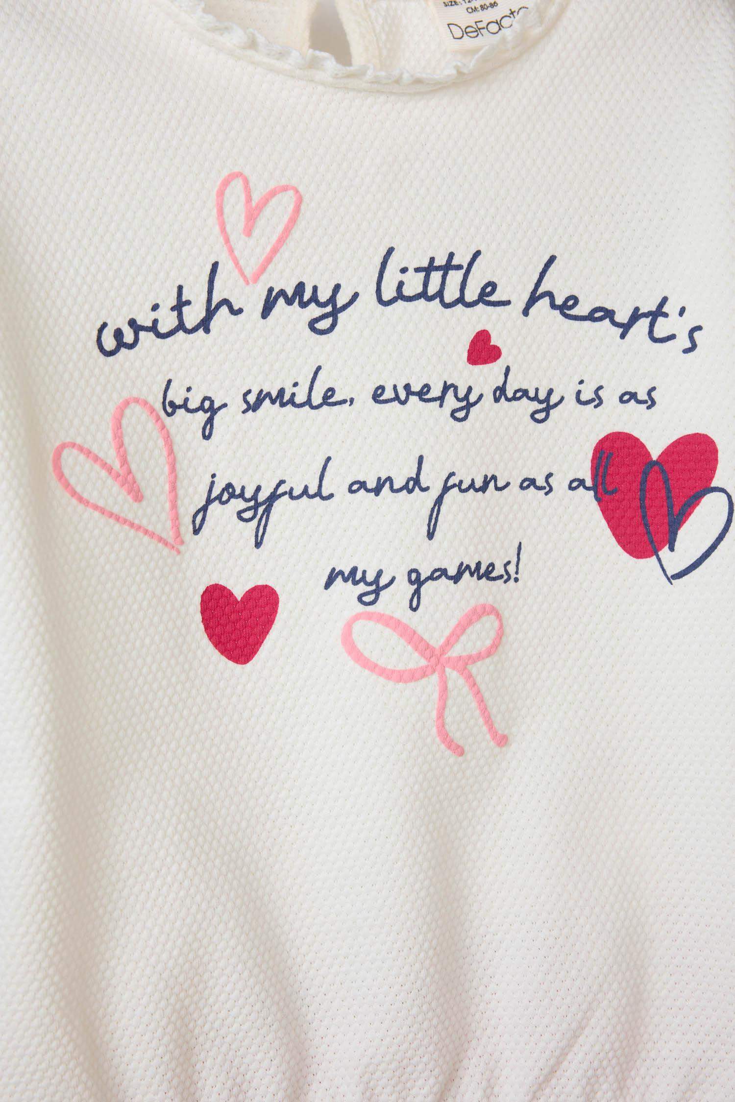 2'li Takım Kalp Desenli Dokulu Sweatshirt Pantolon Kız Bebek