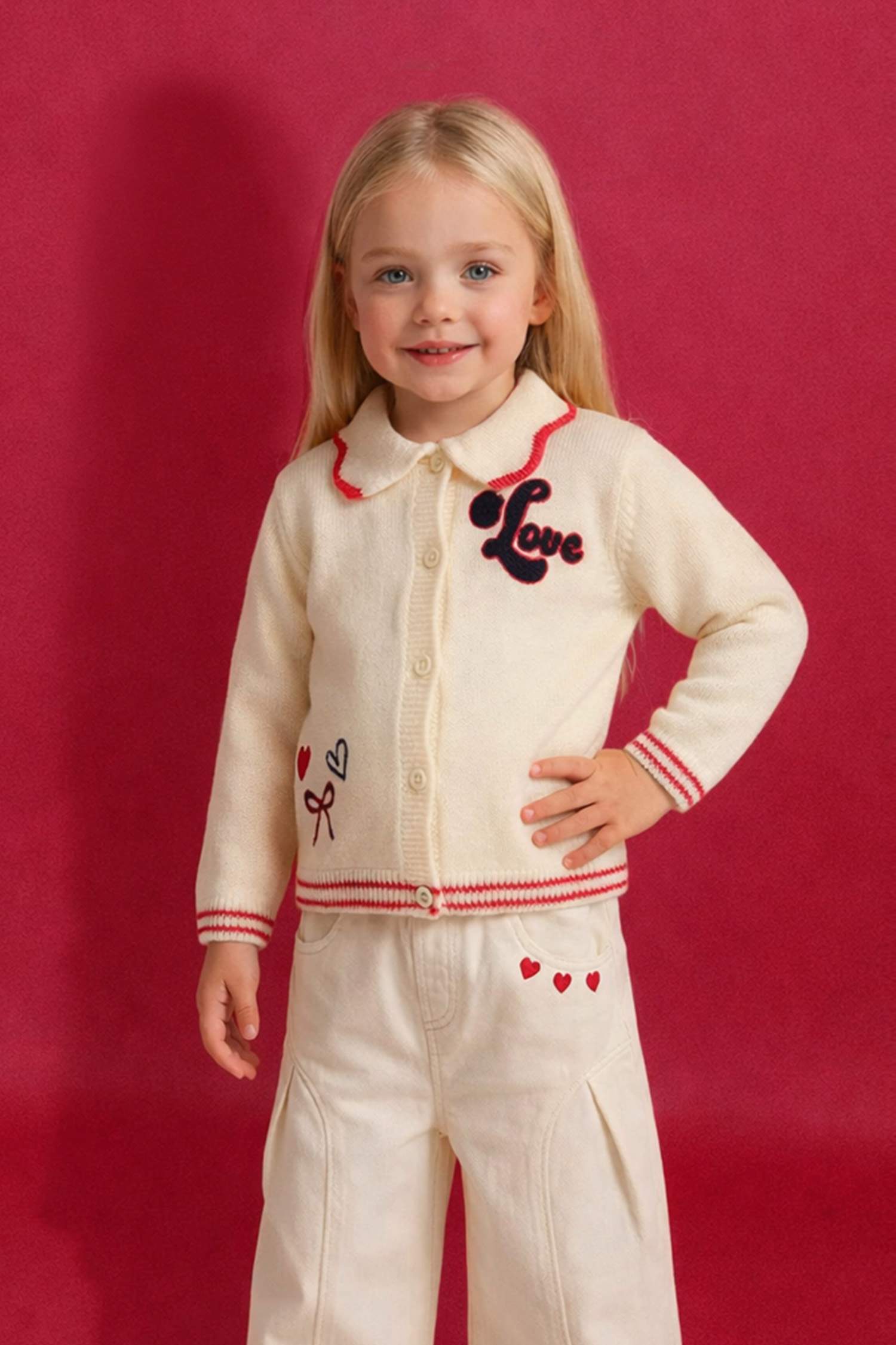 Baby Girl Embroidered Large Collar Cardigan