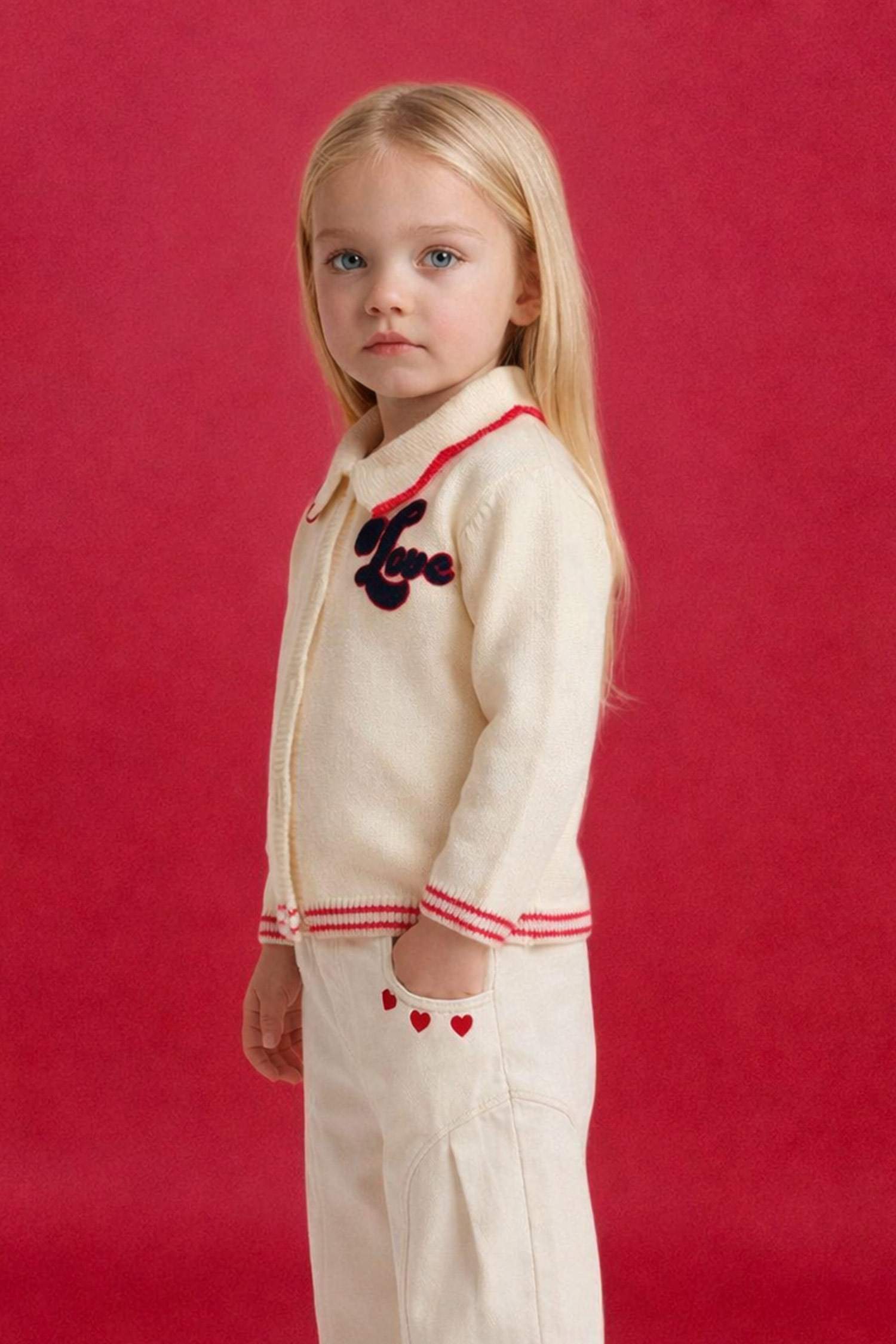 Қыз сәбилерге арналған кестелі үлкен жағалы кардиган