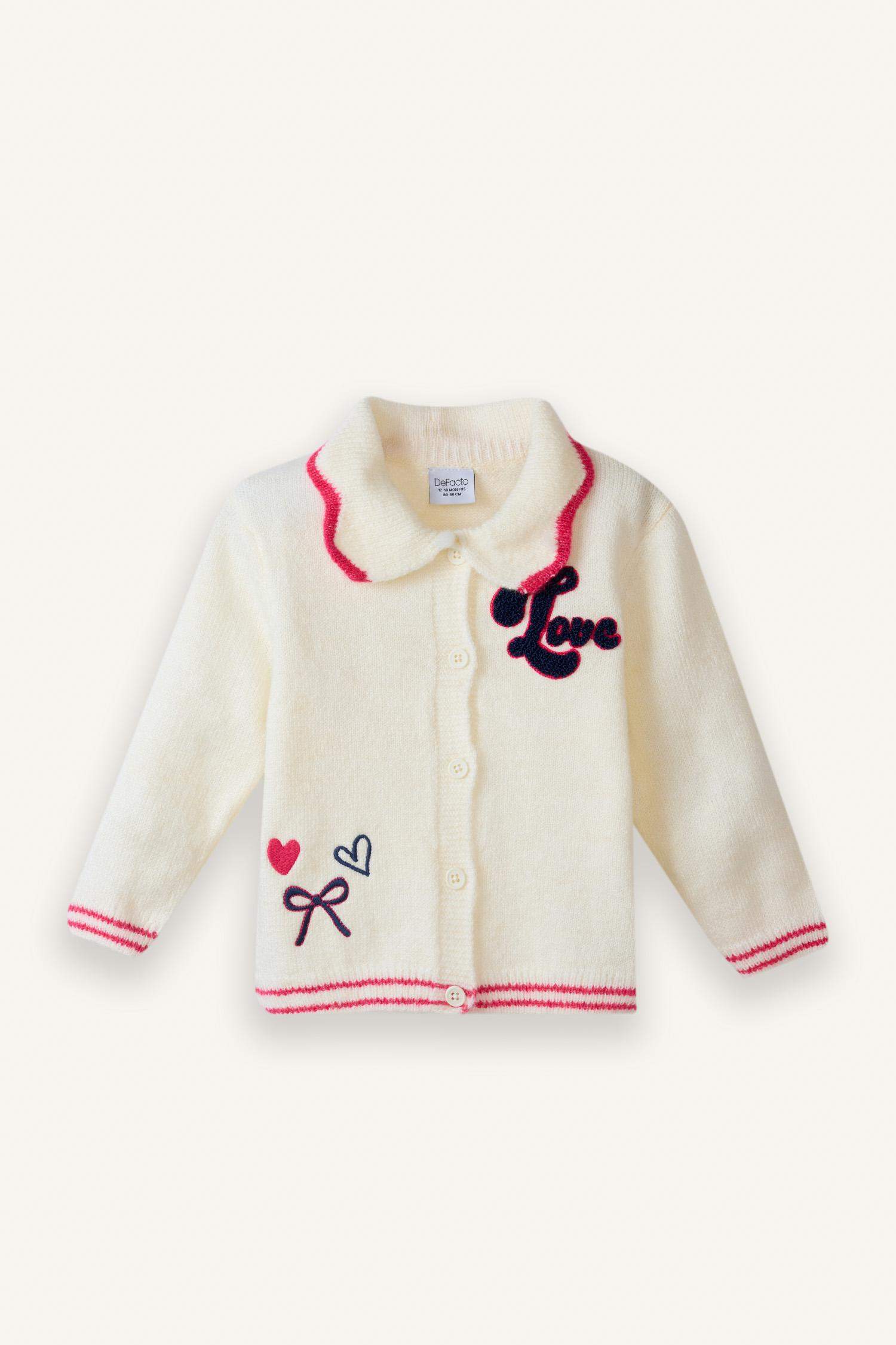 Қыз сәбилерге арналған кестелі үлкен жағалы кардиган