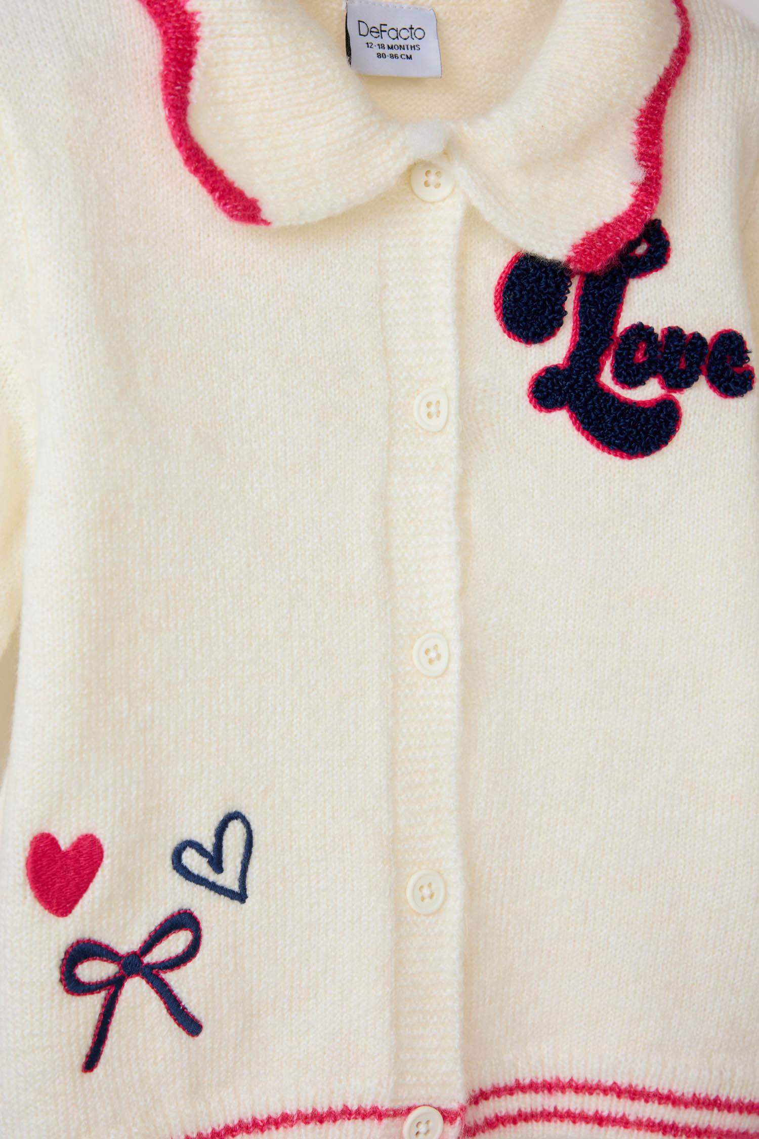 Қыз сәбилерге арналған кестелі үлкен жағалы кардиган