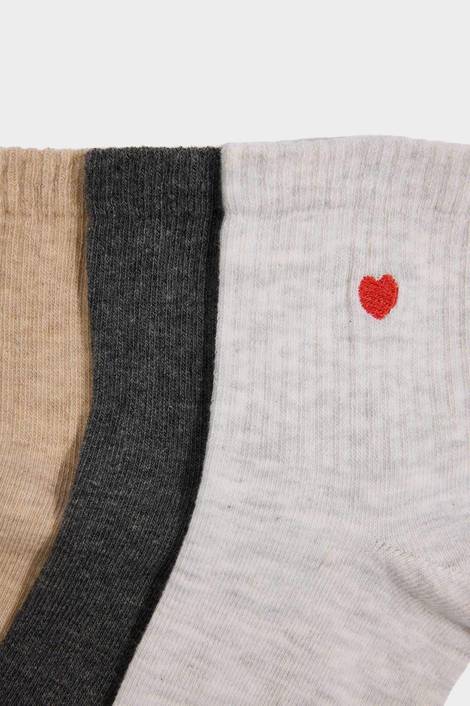 Woman Embroidered 3 Piece Cotton Ankle Socks